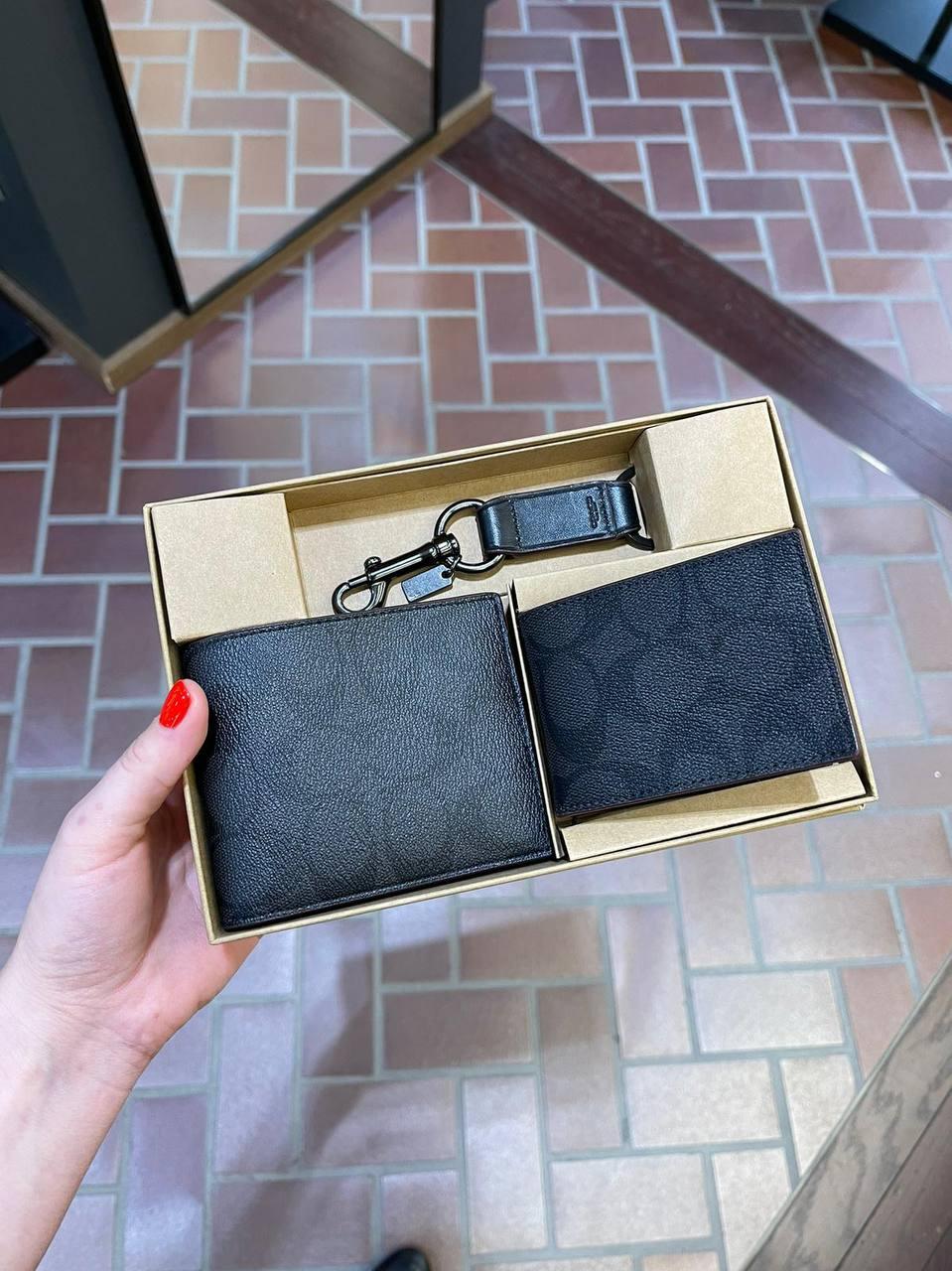 Coach 3-In-1 Wallet Gift Set In Signature - Gunmetal/Charcoal/Black - My Suti