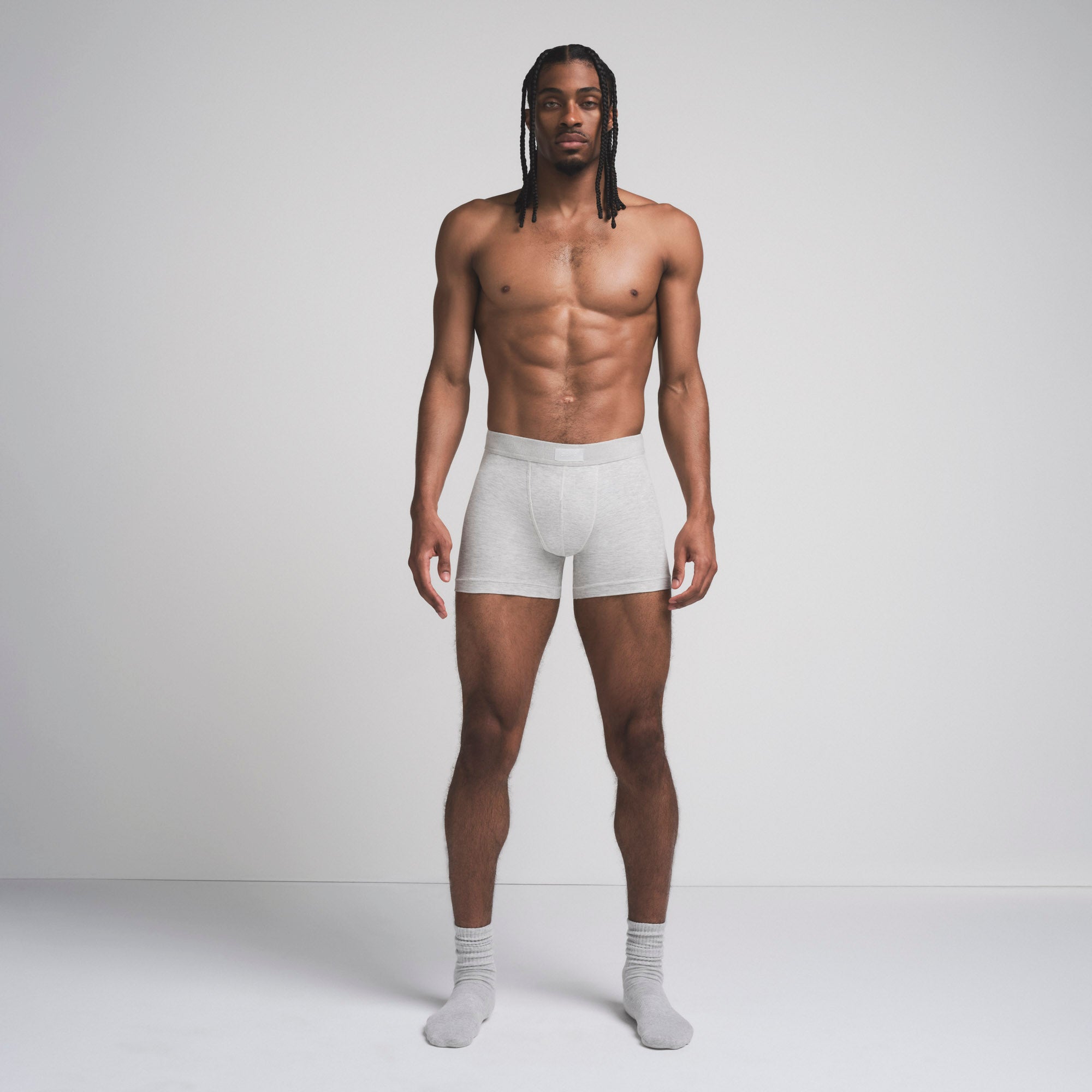 SKIMS COTTON MENS 3" BOXER BRIEF | LIGHT HEATHER GREY