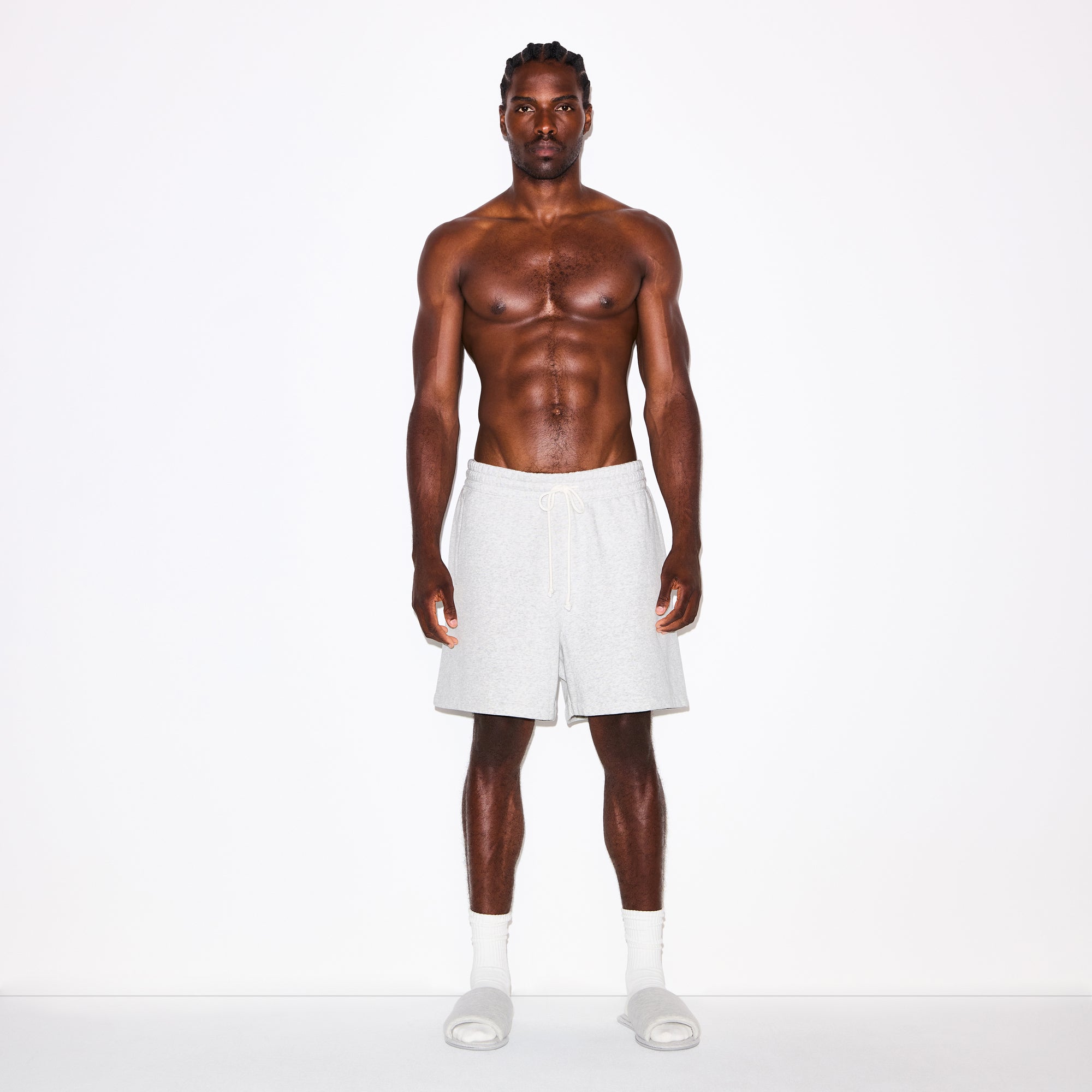 SKIMS FLEECE LOUNGE MENS RELAXED SHORT | LIGHT HEATHER GREY