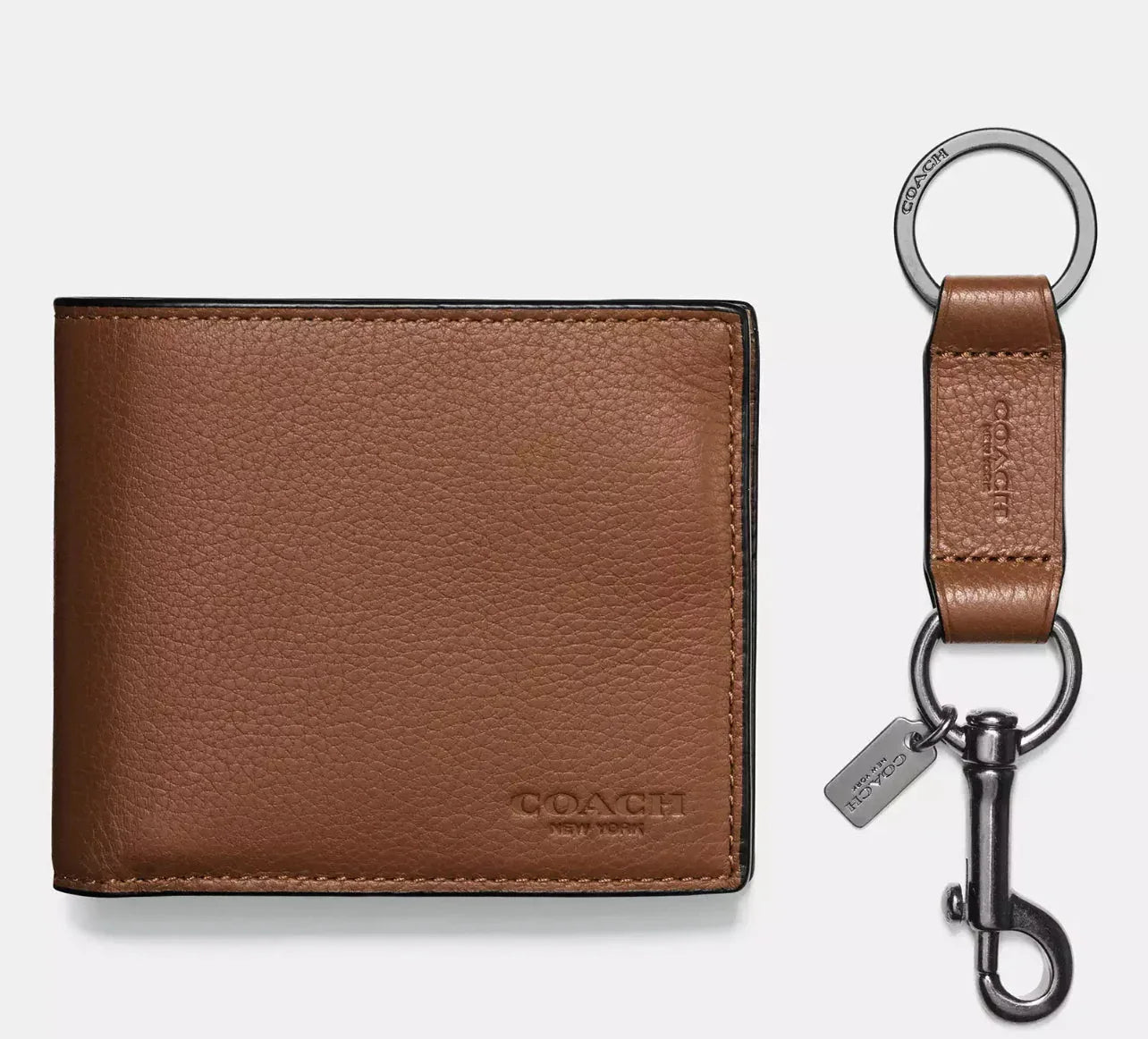 Coach 3 In 1 Wallet Gift Set Pebbled Leather/Dark Saddle - My Suti