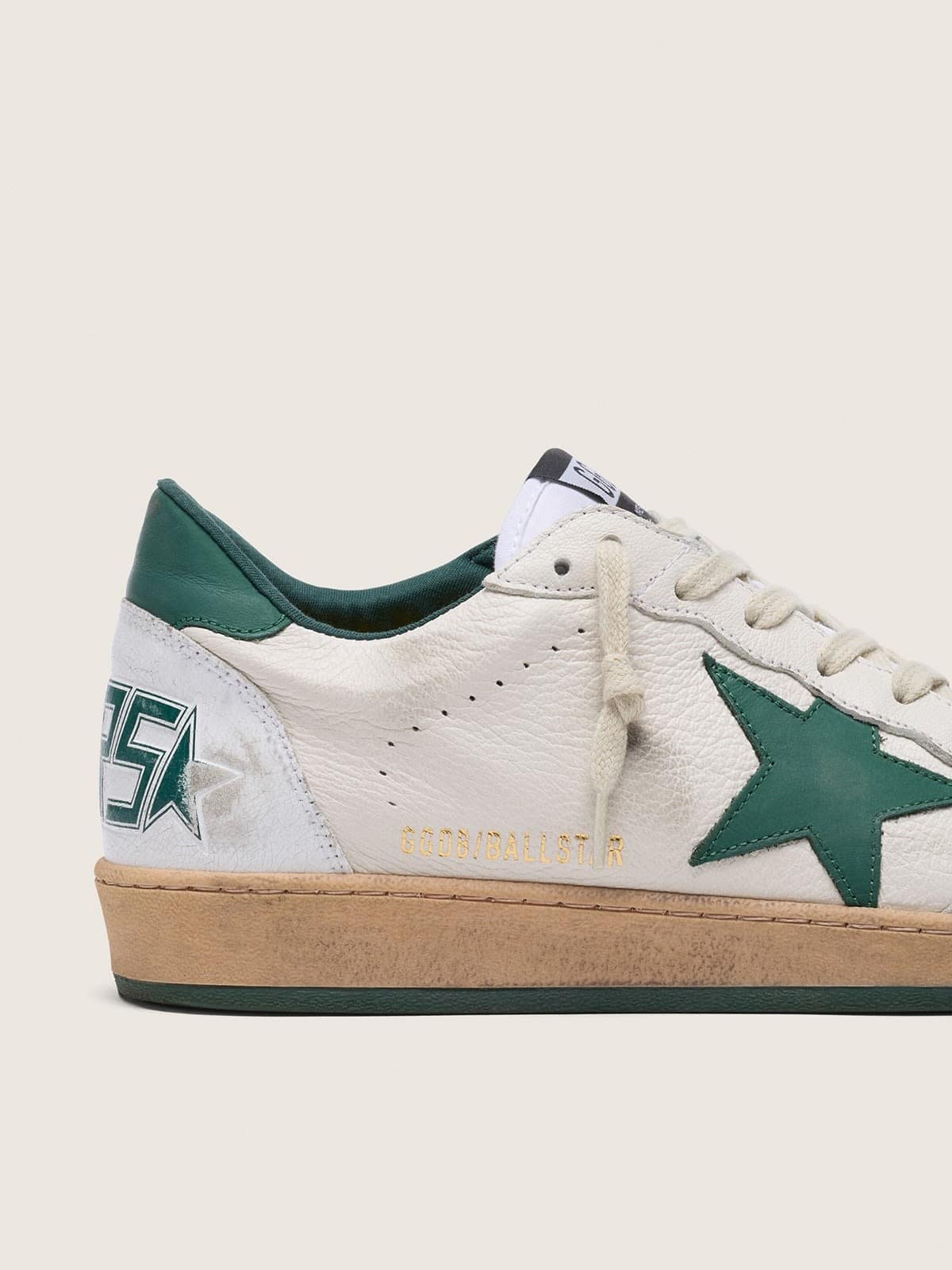 Golden Goose Men's Ball Star in white nappa leather with green leather star and heel tab
