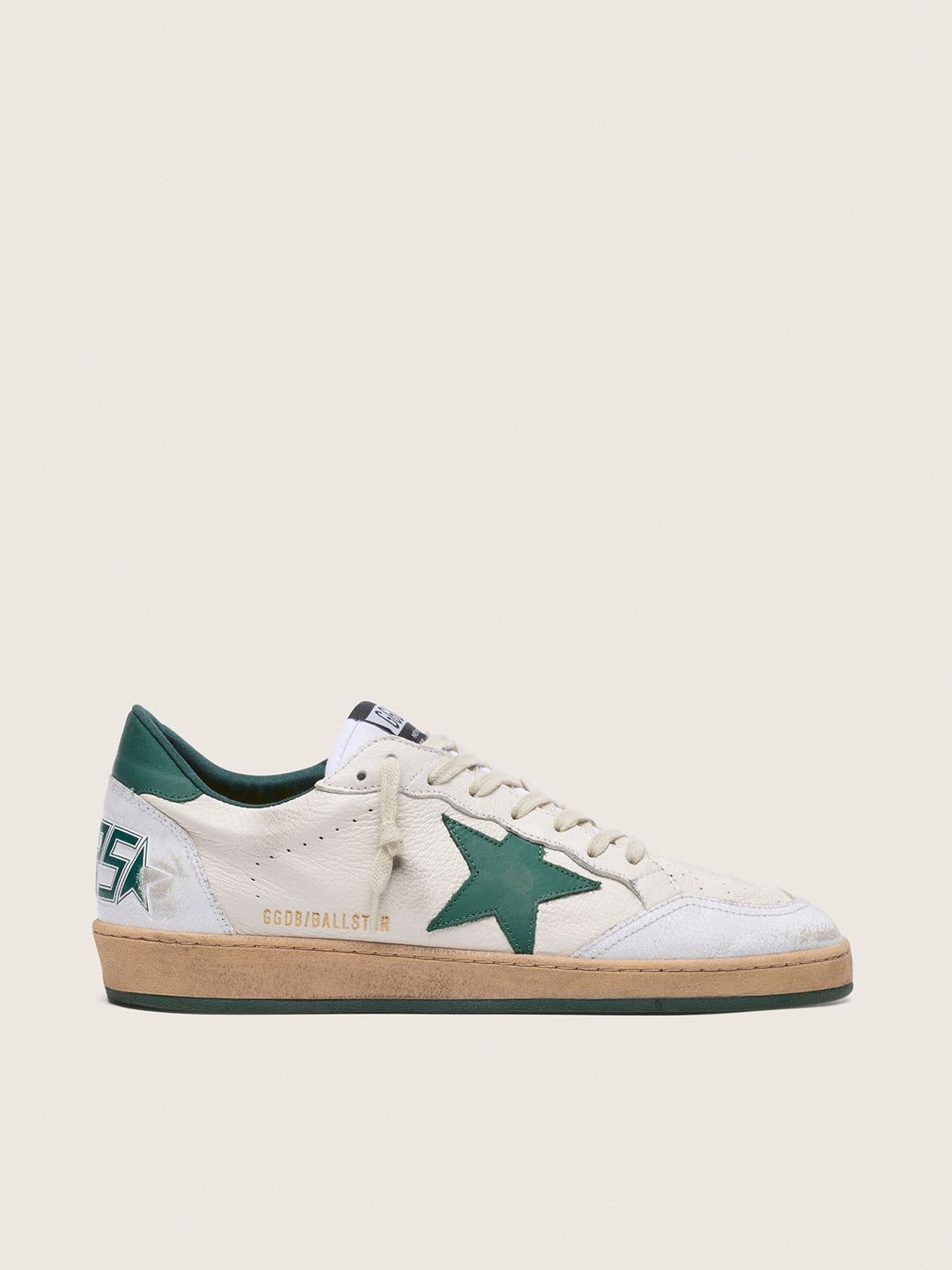 Golden Goose Men's Ball Star in white nappa leather with green leather star and heel tab