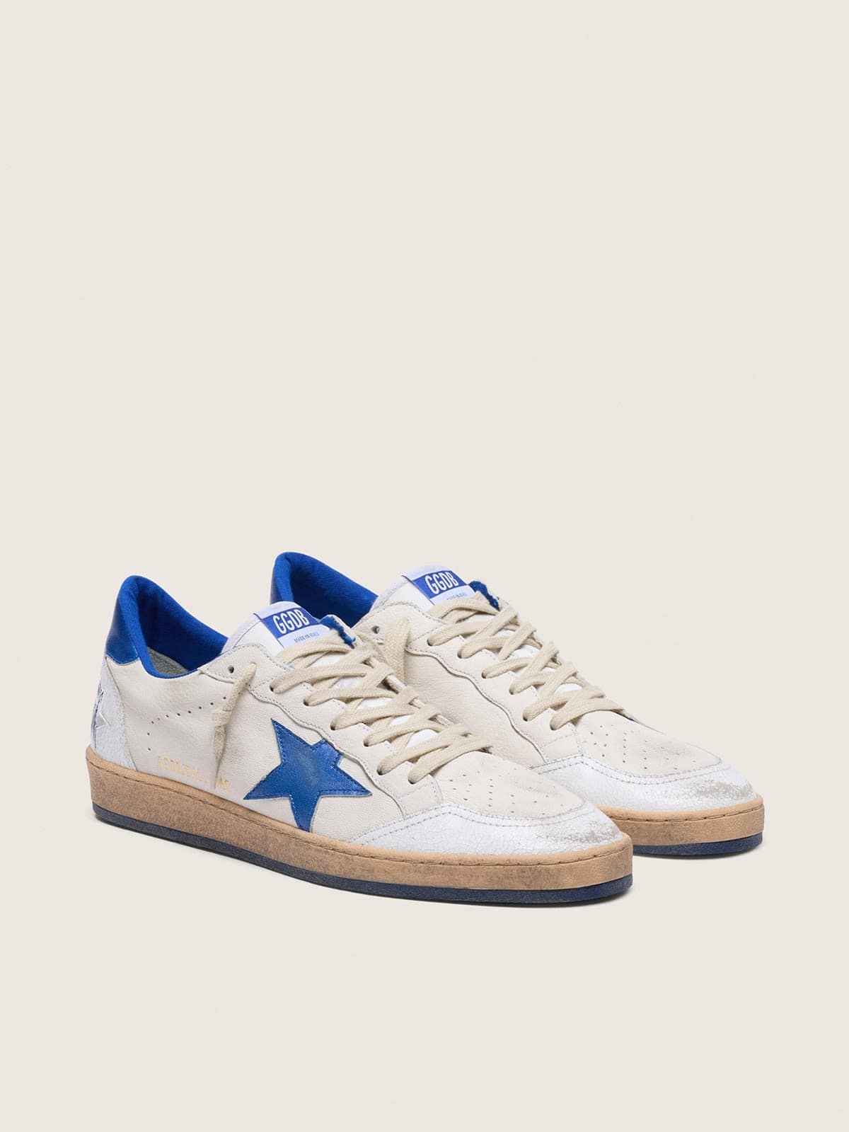Golden Goose Men's Ball Star in white nappa with blue star and heel tab