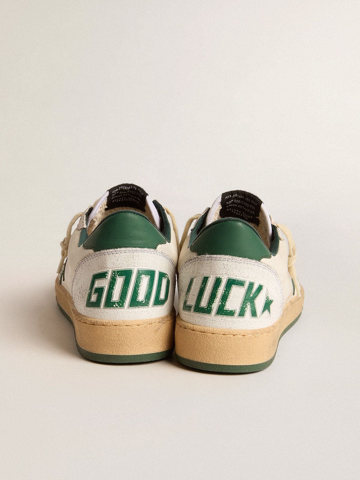 Golden Goose Men's Ball Star Wishes in white nappa leather with green leather star and heel tab
