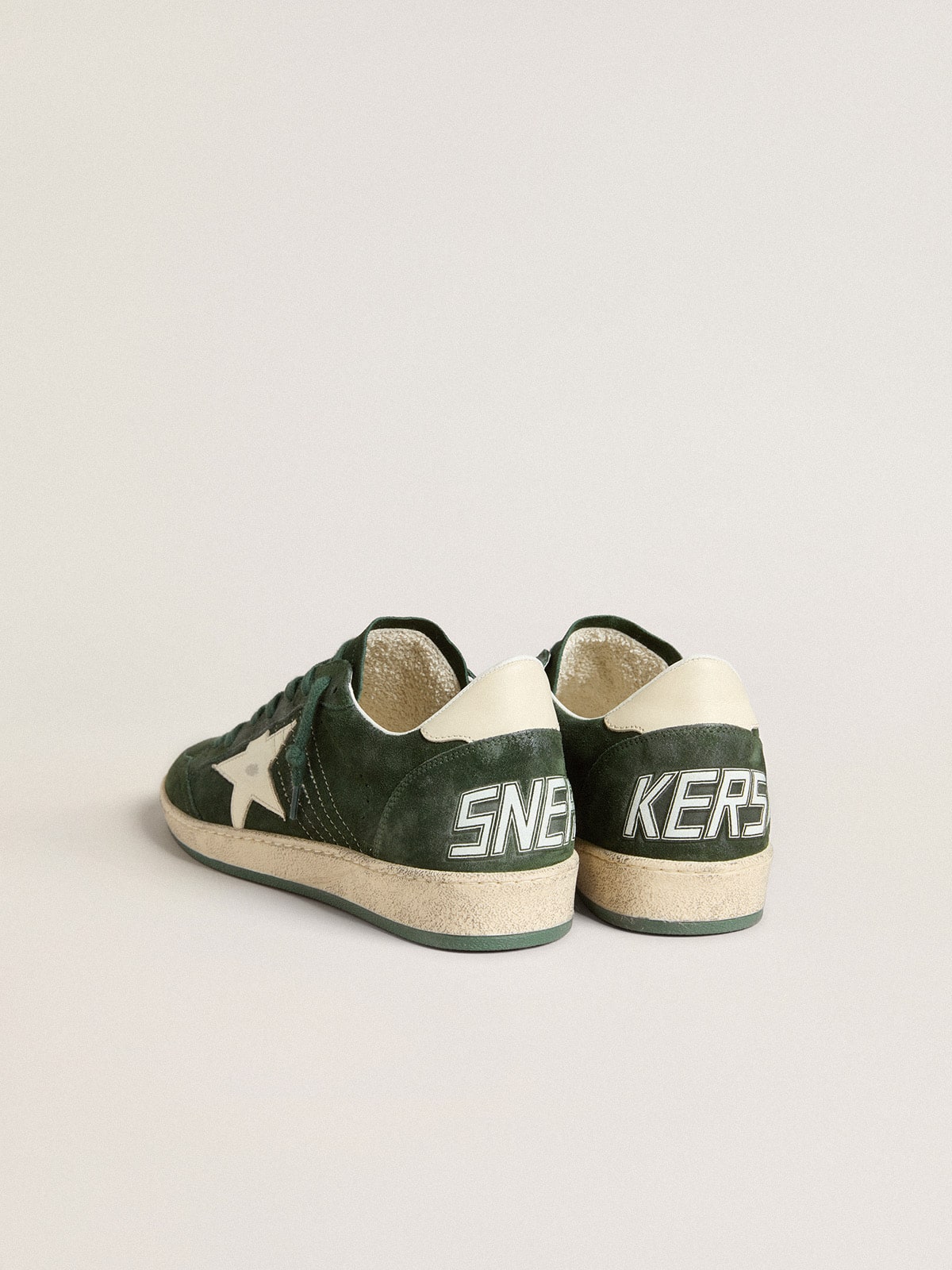 Golden Goose Men's Ball Star in green suede with white leather star and heel tab
