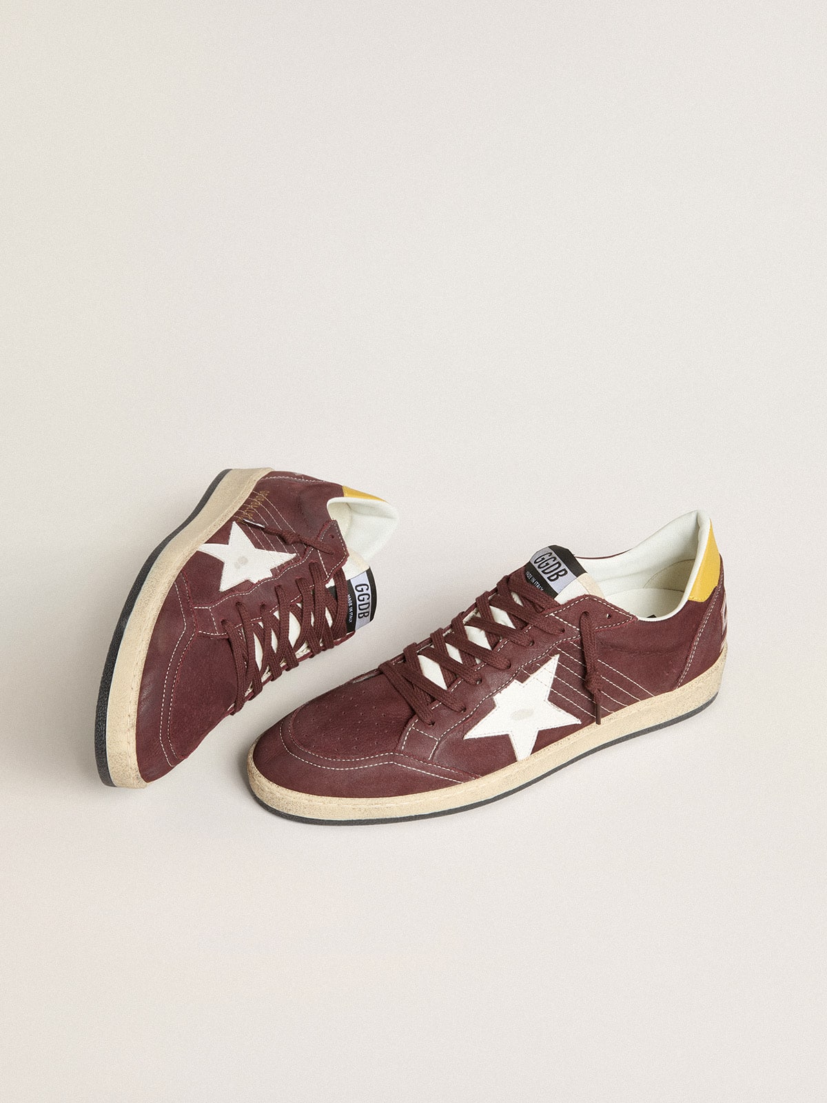 Golden Goose Men's Ball Star in chocolate nubuck with leather star and heel tab