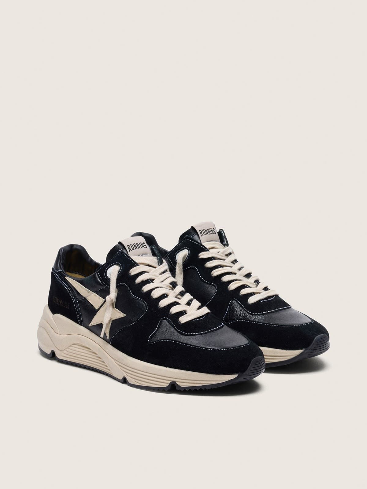 Golden Goose Men’s Running Sole in black nappa leather and suede with a white star