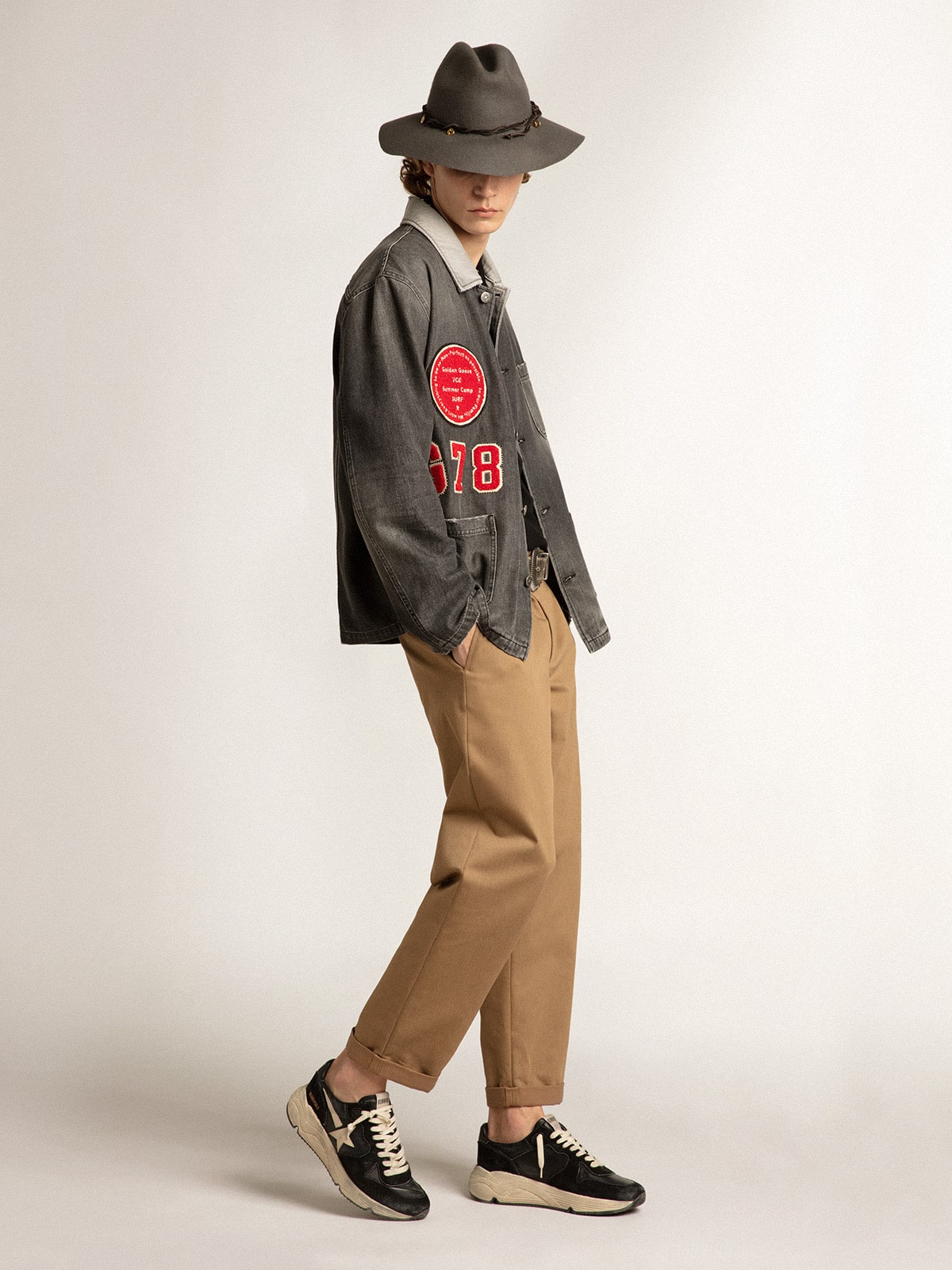 Golden Goose Men’s Running Sole in black nappa leather and suede with a white star