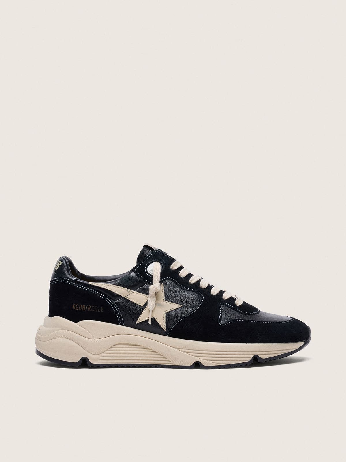 Golden Goose Men’s Running Sole in black nappa leather and suede with a white star