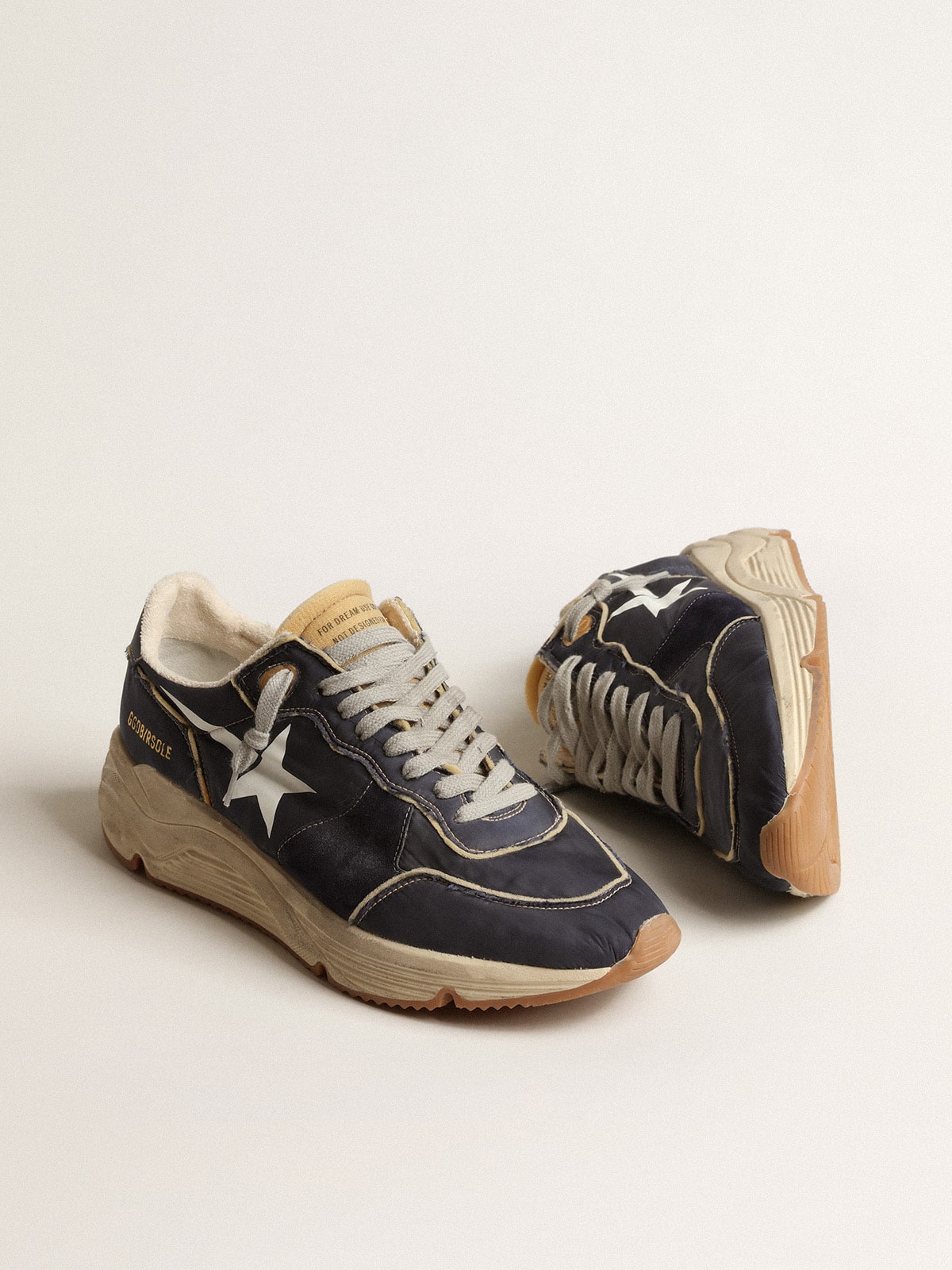 Golden Goose Running Sole in blue nylon with white printed star