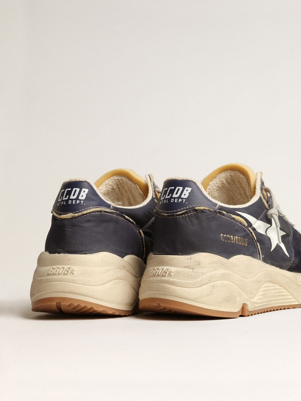Golden Goose Running Sole in blue nylon with white printed star
