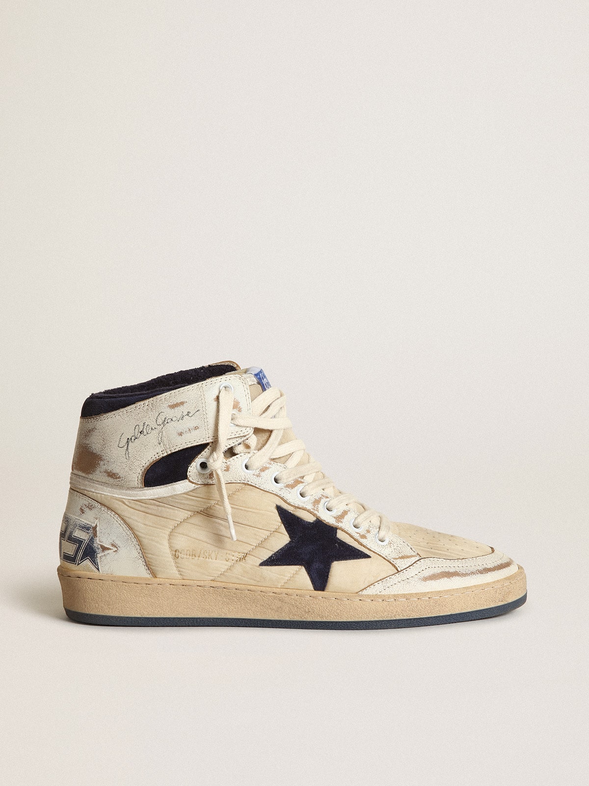 Golden Goose Men's Sky-Star in cream-colored nylon and leather with blue suede star