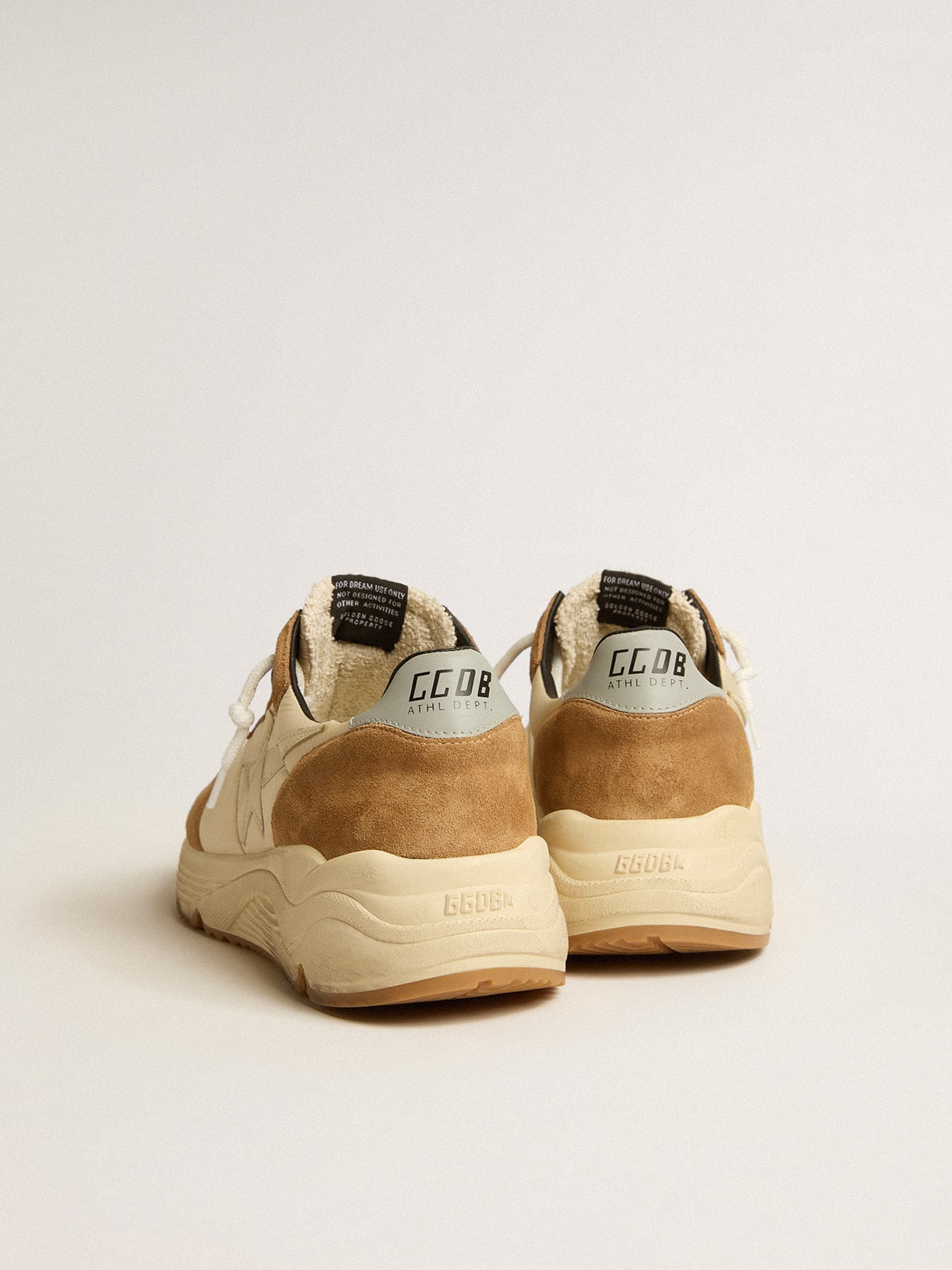 Golden Goose Men's Running Sole in ivory nylon and tobacco suede