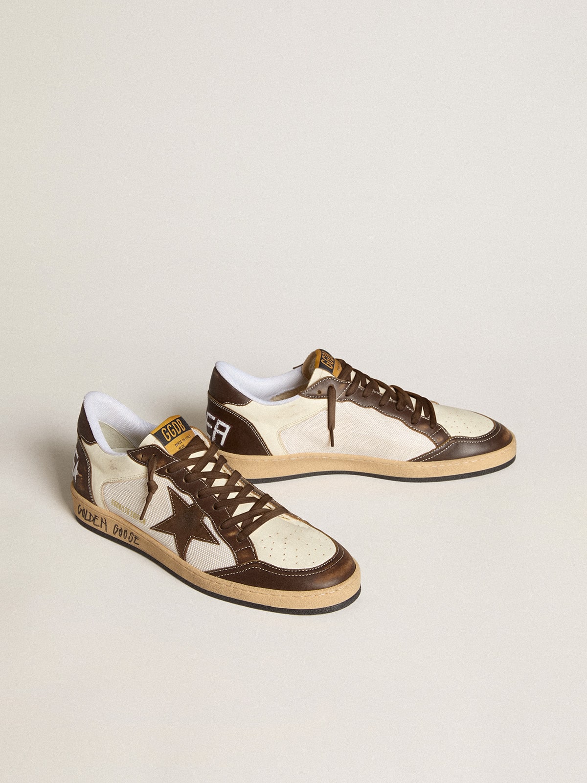 Golden Goose Men's Ball Star in nappa and mesh with suede star and brown leather inserts