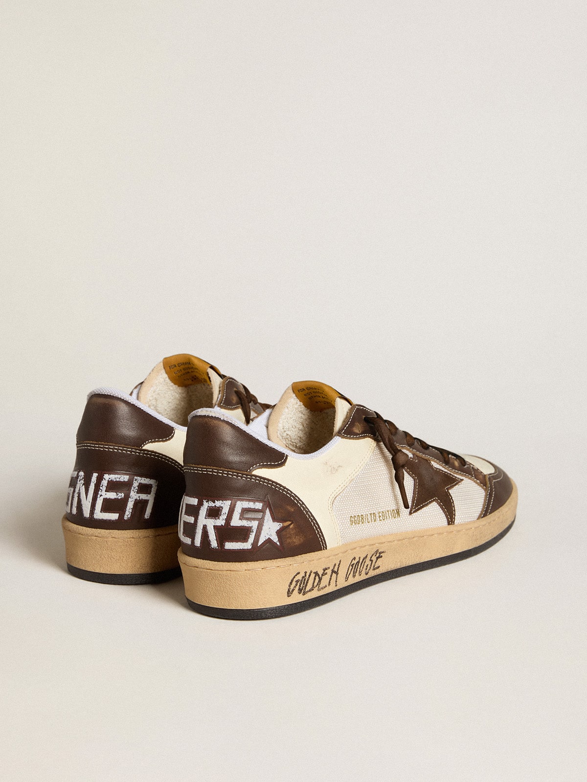 Golden Goose Men's Ball Star in nappa and mesh with suede star and brown leather inserts