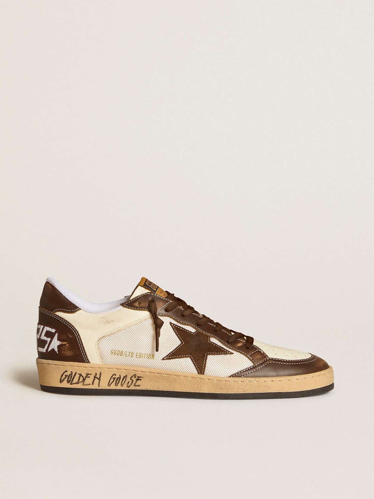 Golden Goose Men's Ball Star in nappa and mesh with suede star and brown leather inserts