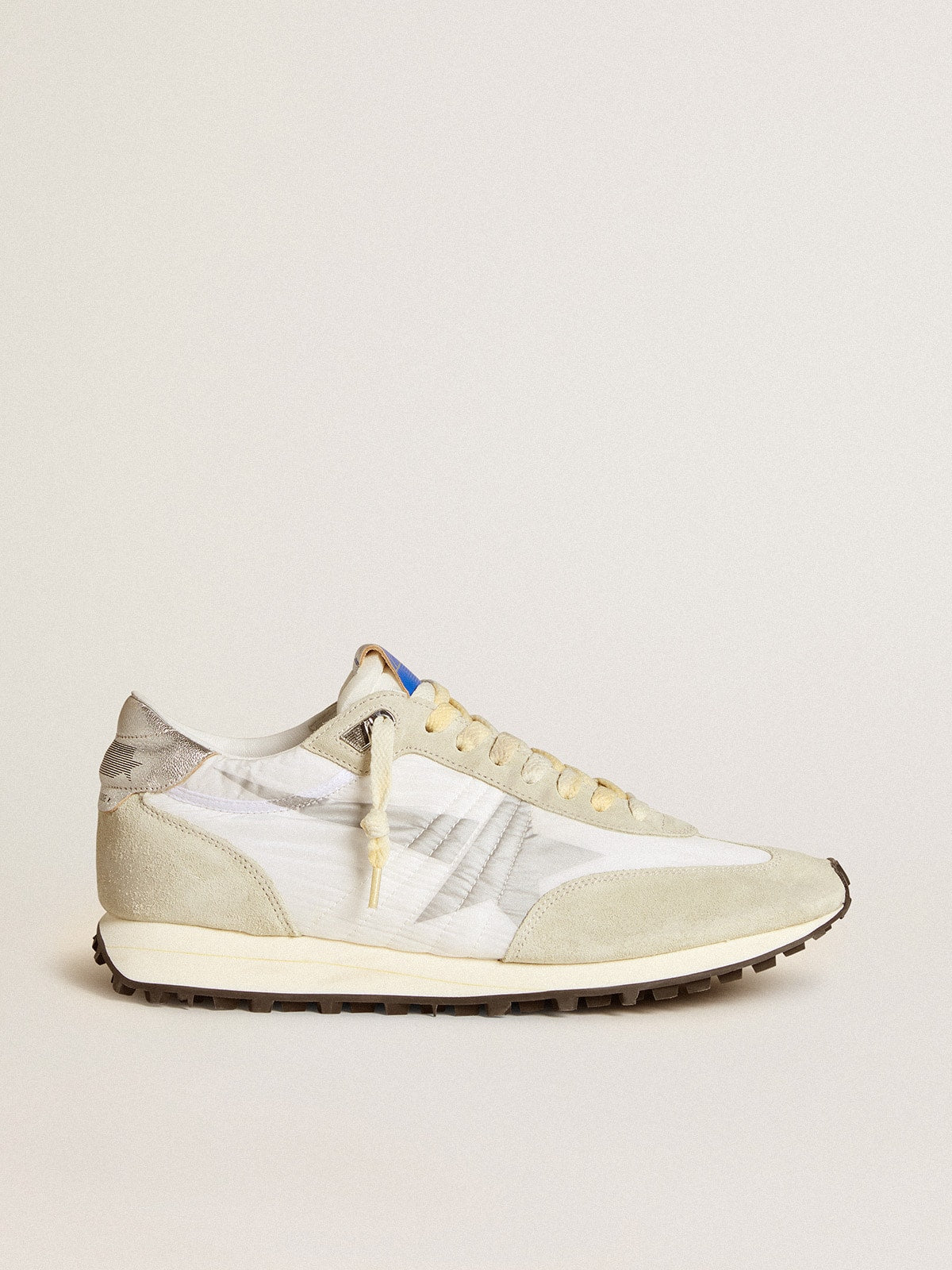 Golden Goose Men’s Marathon with white nylon upper and silver star