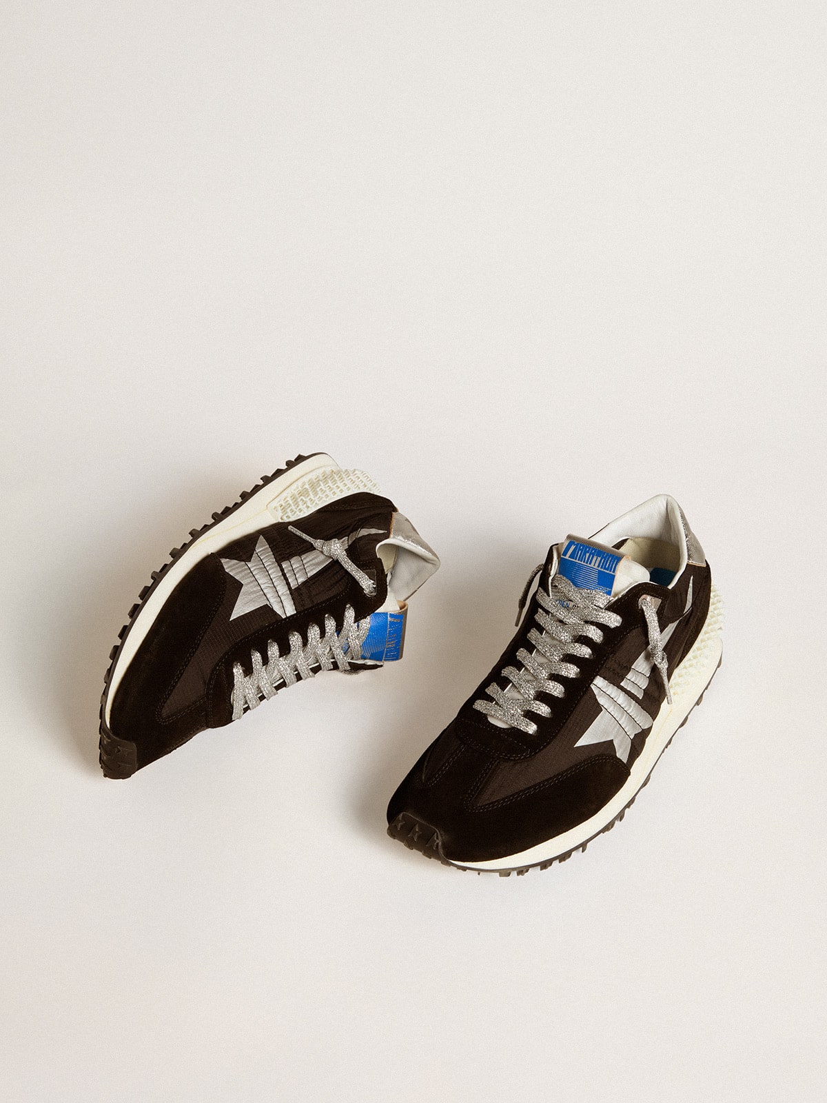 Golden Goose Men’s Marathon with black ripstop nylon upper and silver star