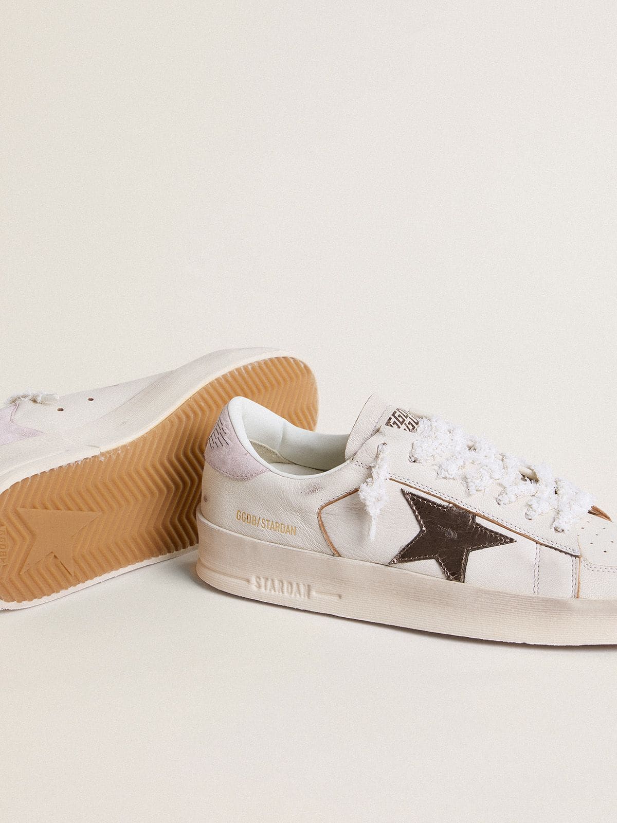 Golden Goose Stardan in nappa leather with metallic silver leather star and pink suede heel tab