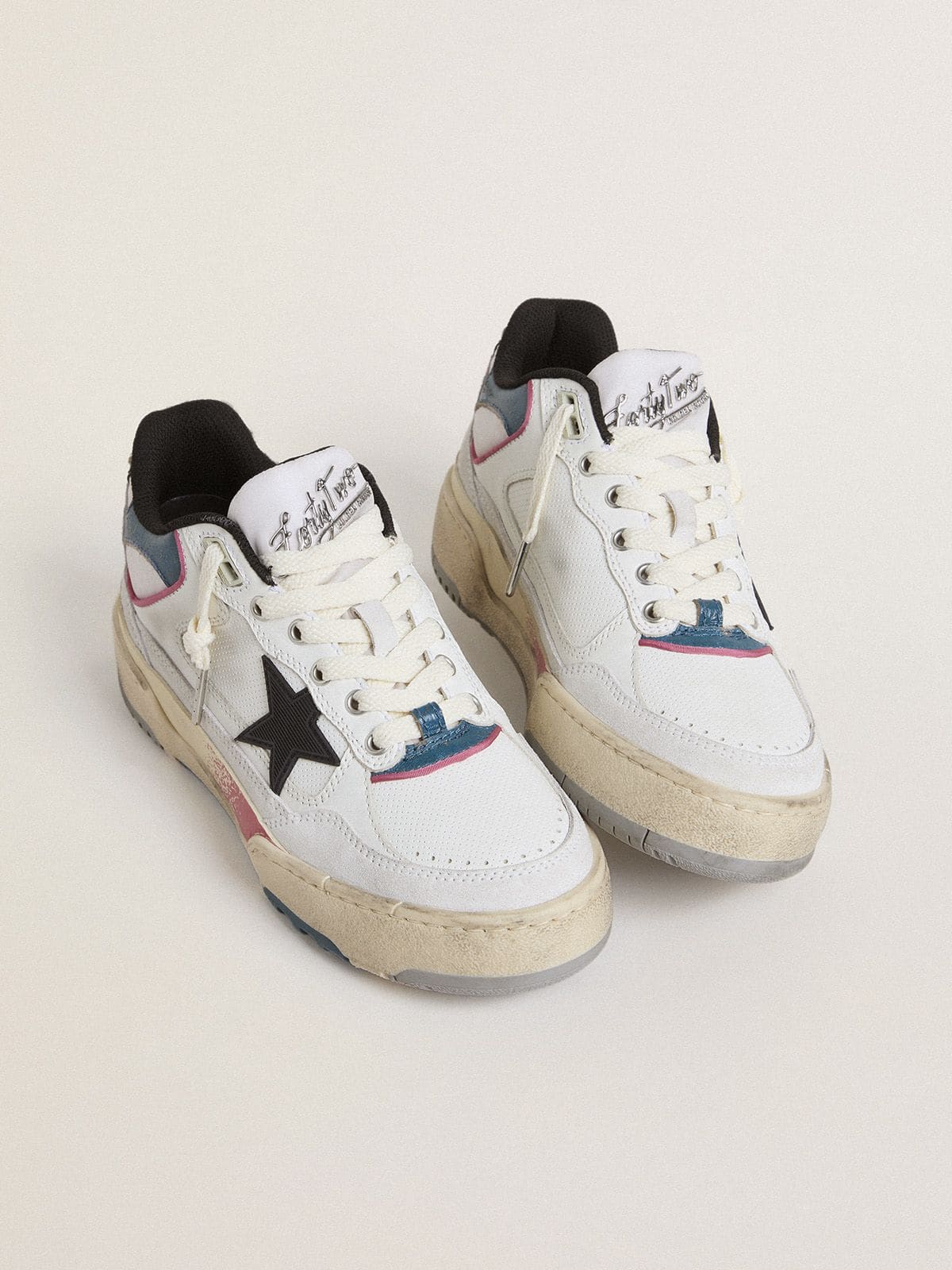 Golden Goose Women's Forty2 with black star and silver foiled leather heel tab