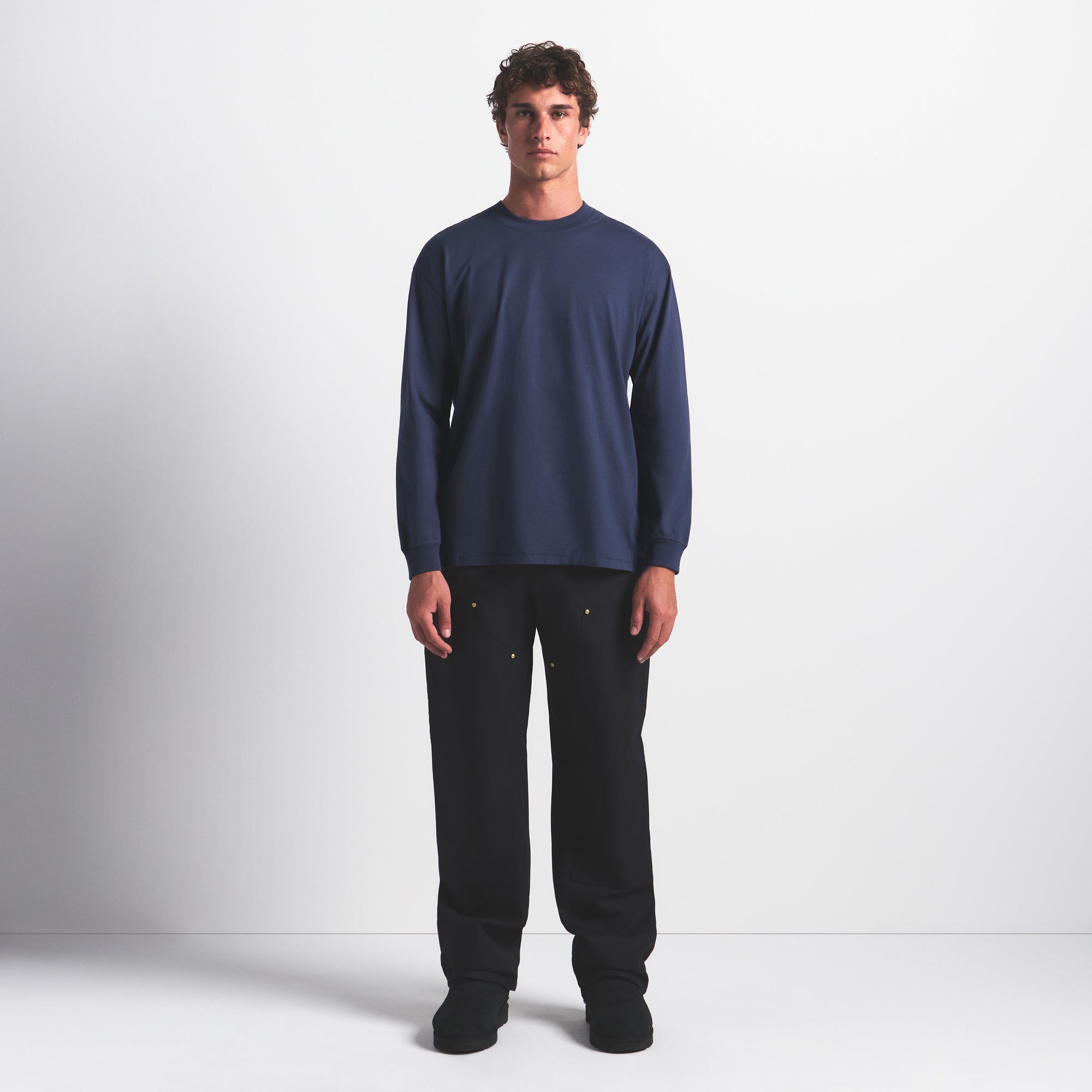 SKIMS HEAVYWEIGHT COTTON MENS RELAXED LONG SLEEVE T-SHIRT | DAMSON