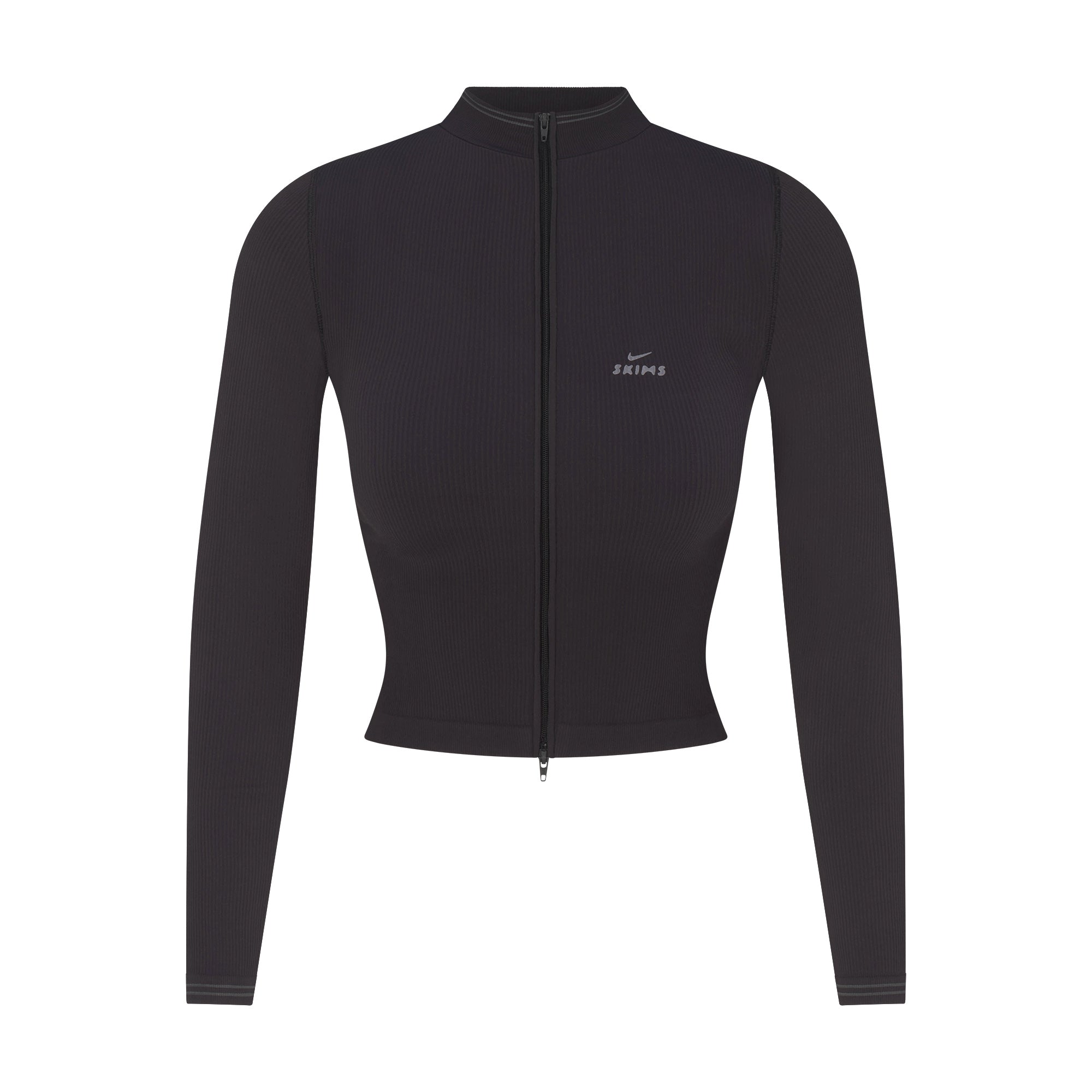 NikeSKIMS RIBBED SEAMLESS ZIP UP CROP JACKET | OBSIDIAN