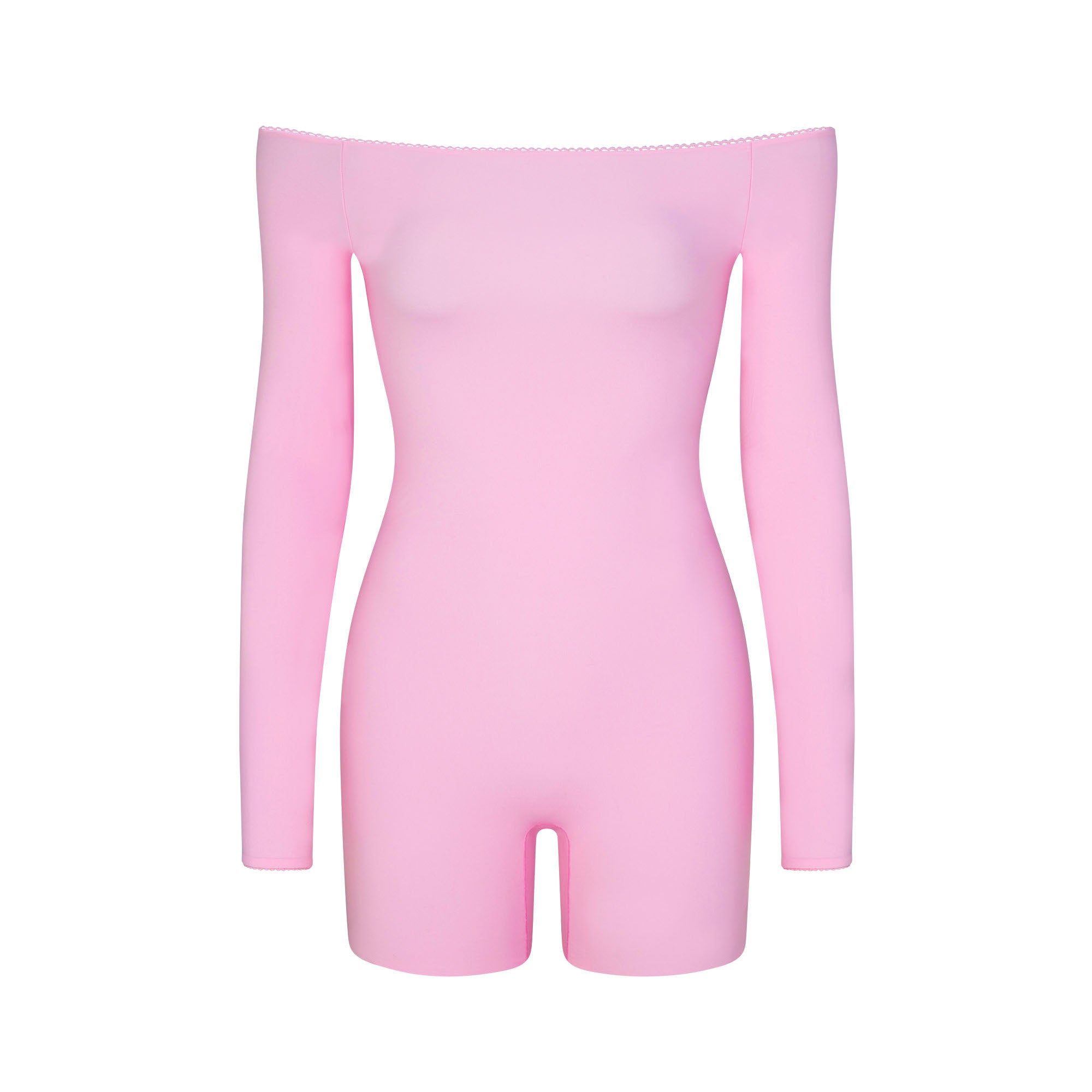 SKIMS FITS EVERYBODY PICOT OFF THE SHOULDER ONESIE | BUBBLE GUM