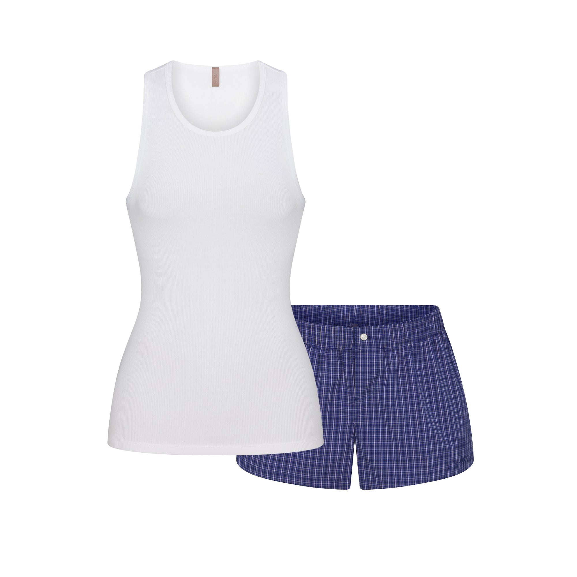 SKIMS COTTON POPLIN BOXER SLEEP SET | NAVY CHECK
