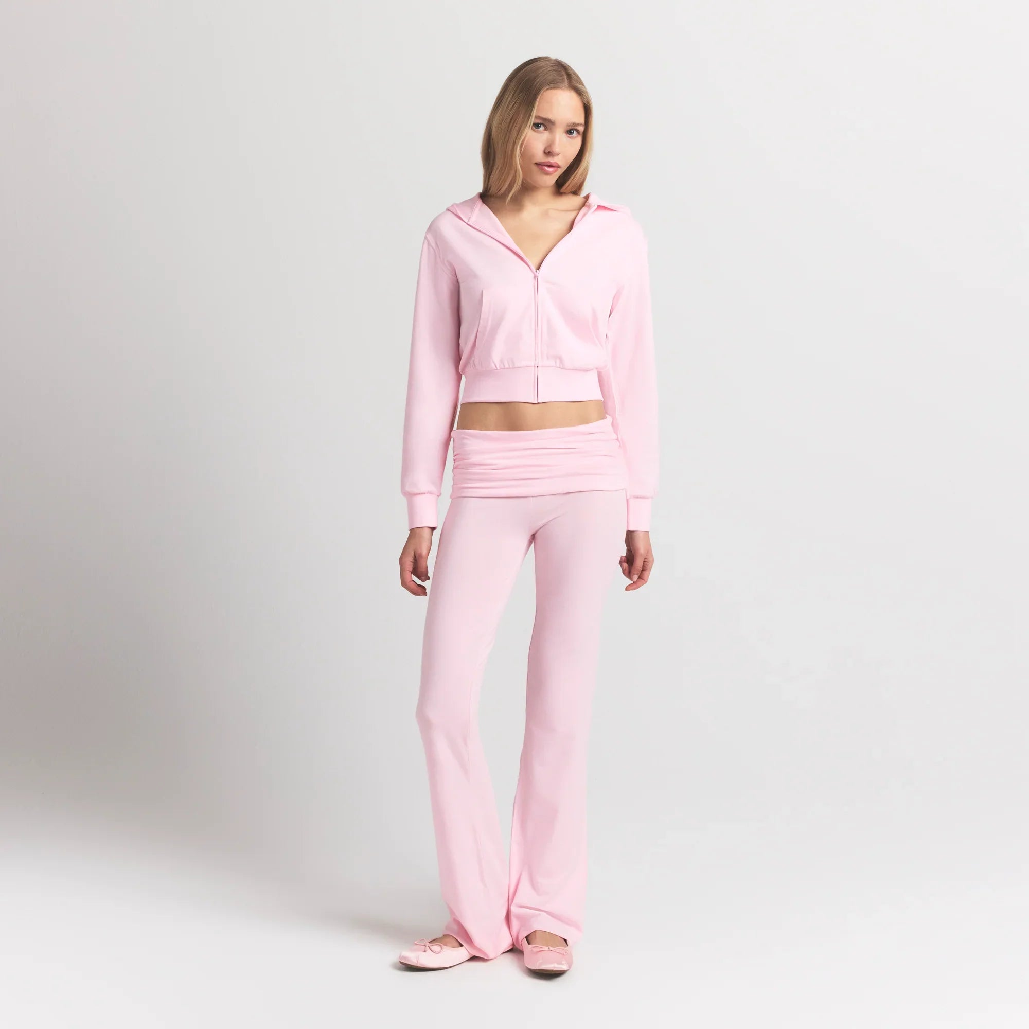 SKIMS COTTON JERSEY ZIP UP HOODIE | CHERRY BLOSSOM