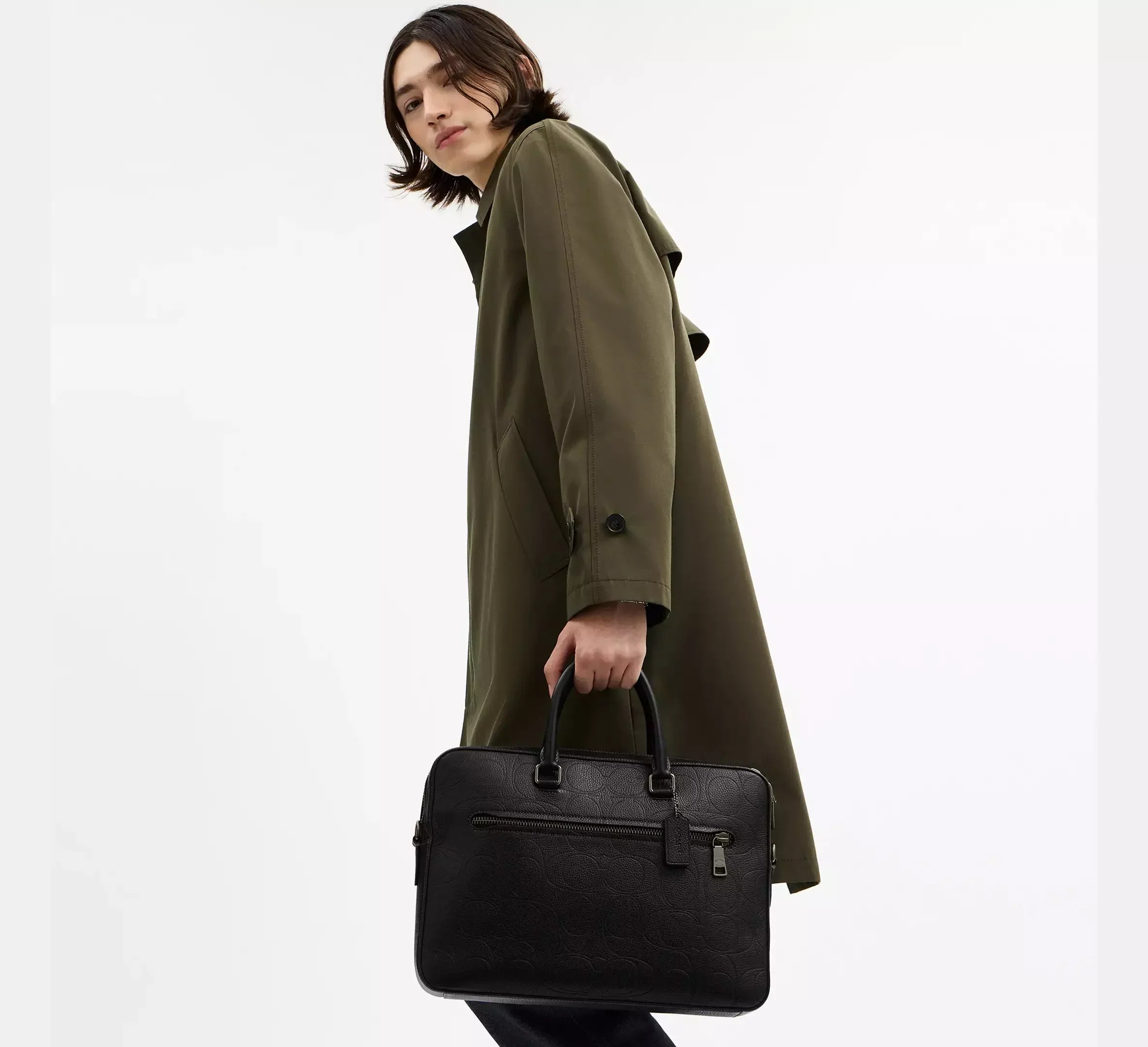 Coach Ethan Slim Brief In Signature Leather - Gunmetal/Black - My Suti