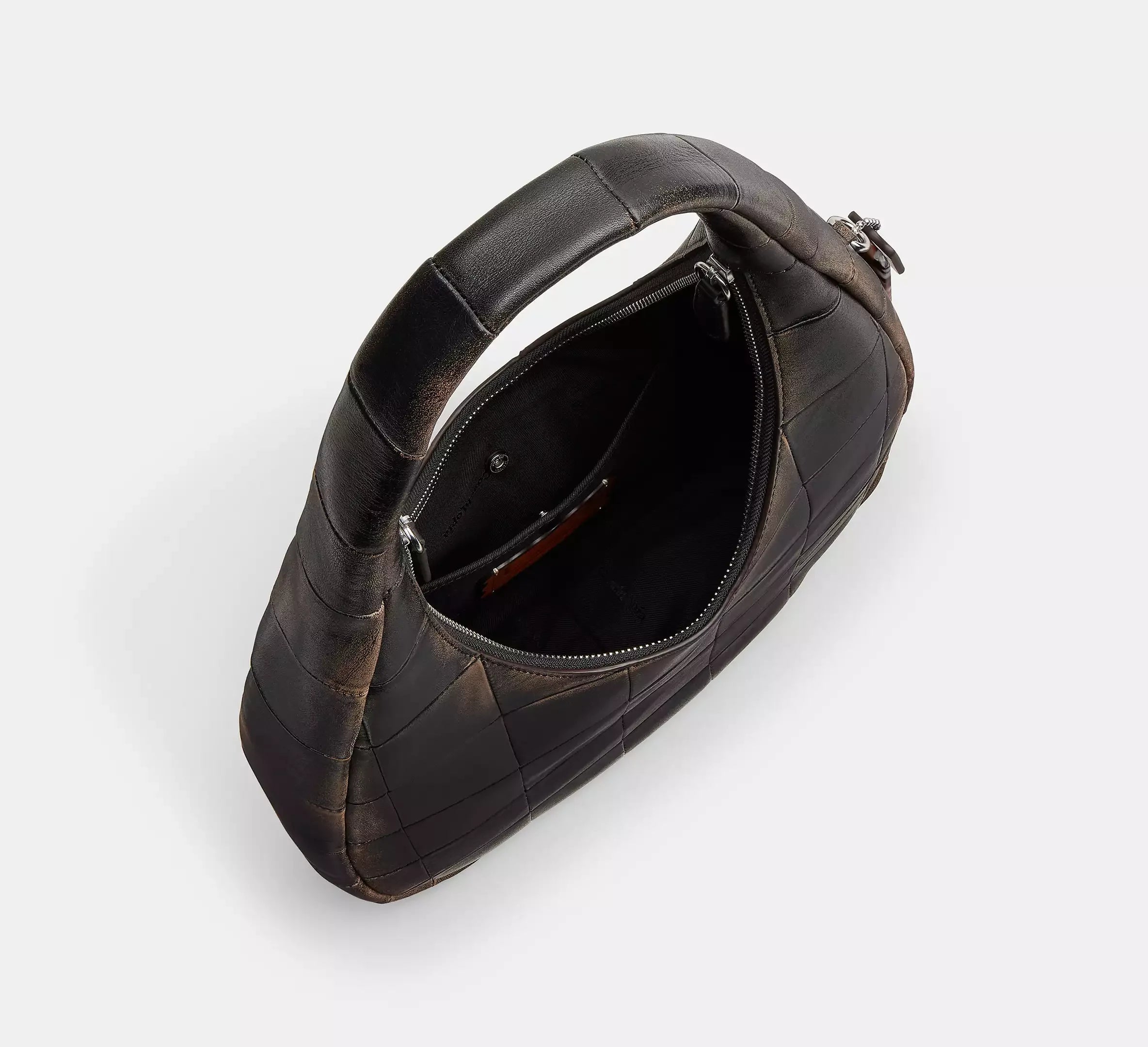 Coach Alter/Ego Crescent Shoulder Bag In Checkerboard Upcrafted Leather - Black/Brown - My Suti