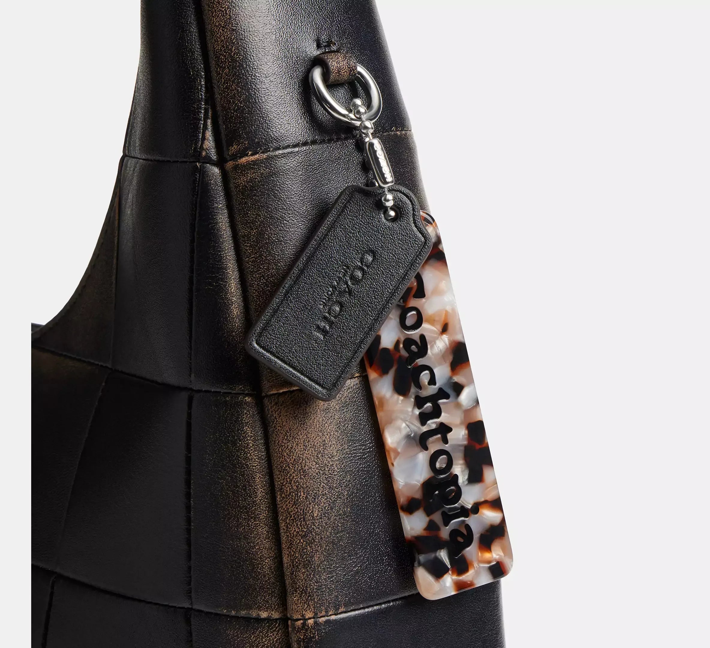 Coach Alter/Ego Crescent Shoulder Bag In Checkerboard Upcrafted Leather - Black/Brown - My Suti