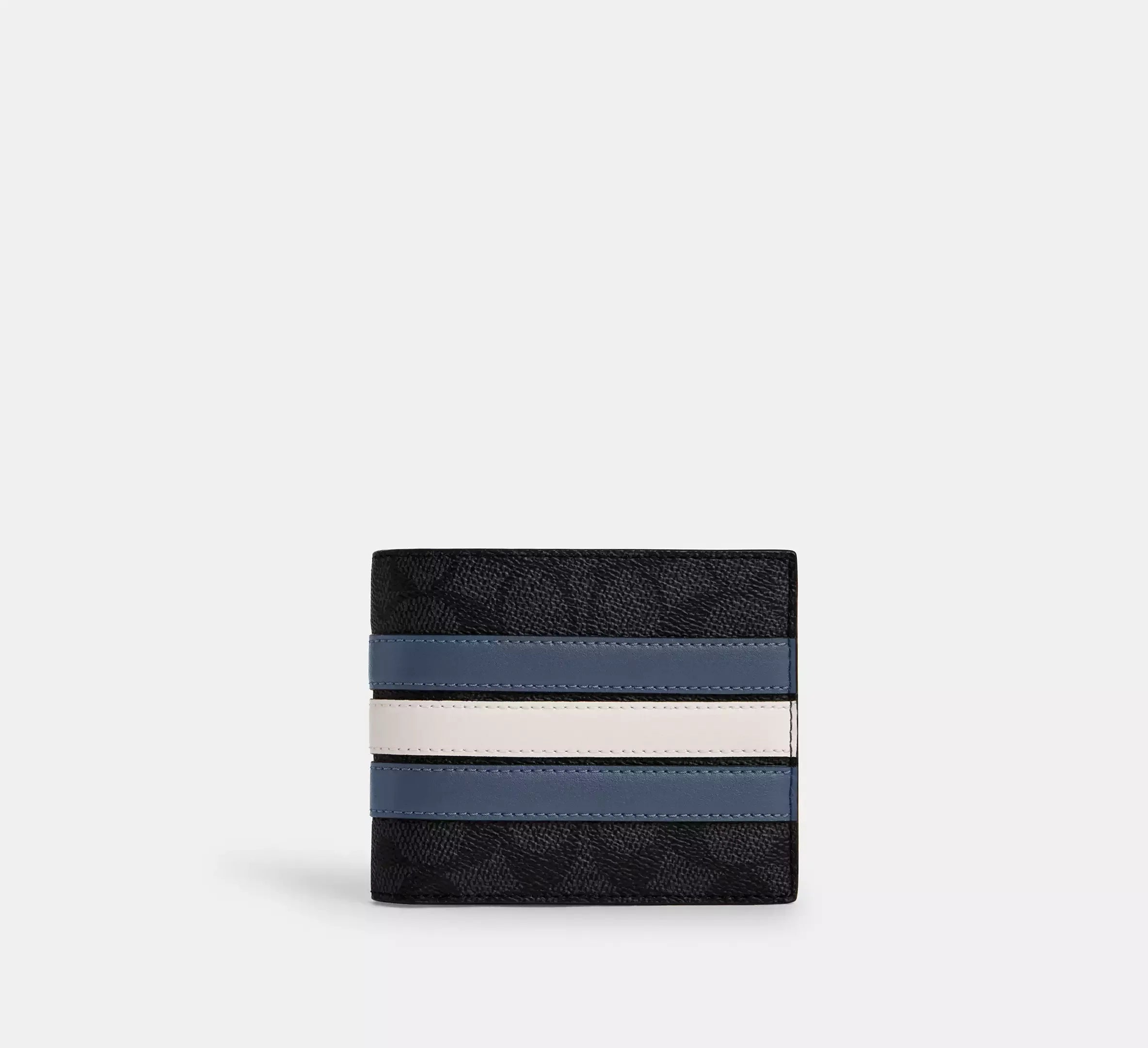 Coach 3-In-1 Wallet In Signature Canvas With Varsity Stripe - Charcoal/Denim/Chalk - My Suti