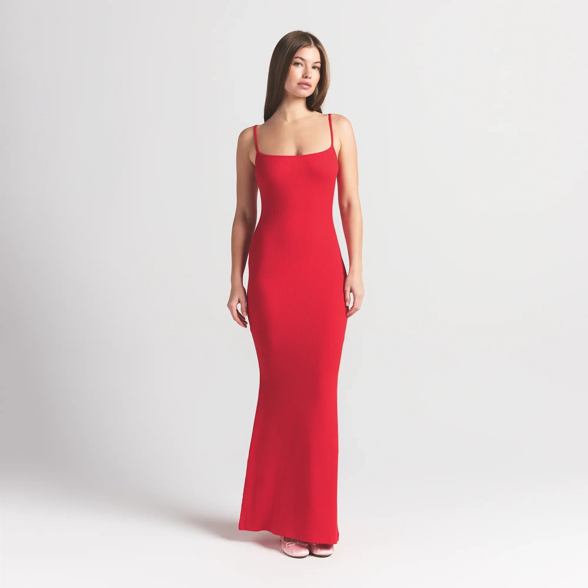 SKIMS SOFT LOUNGE LONG SLIP DRESS | CHERRY