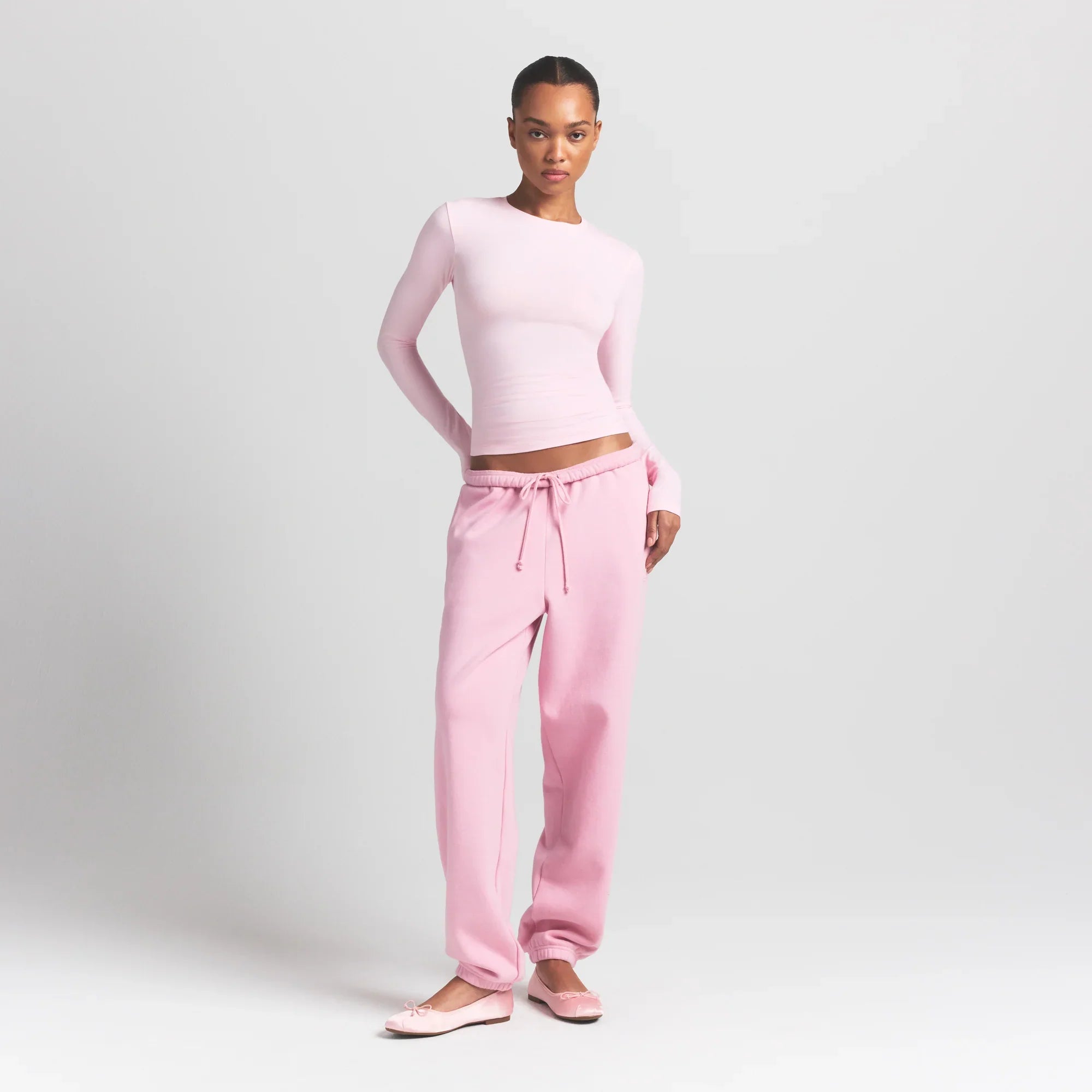 SKIMS COTTON JERSEY LONG SLEEVE T-SHIRT | CHERRY BLOSSOM