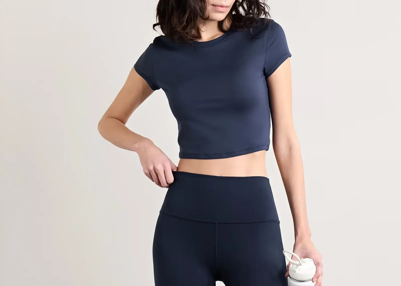 Alo Yoga Finesse Cropped Alosoft Jersey Top Navy - My Suti