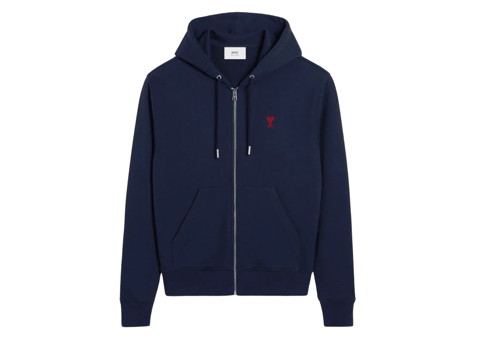 Ami Paris Ami De Coeur Cotton Zipped Hoodie Navy - My Suti