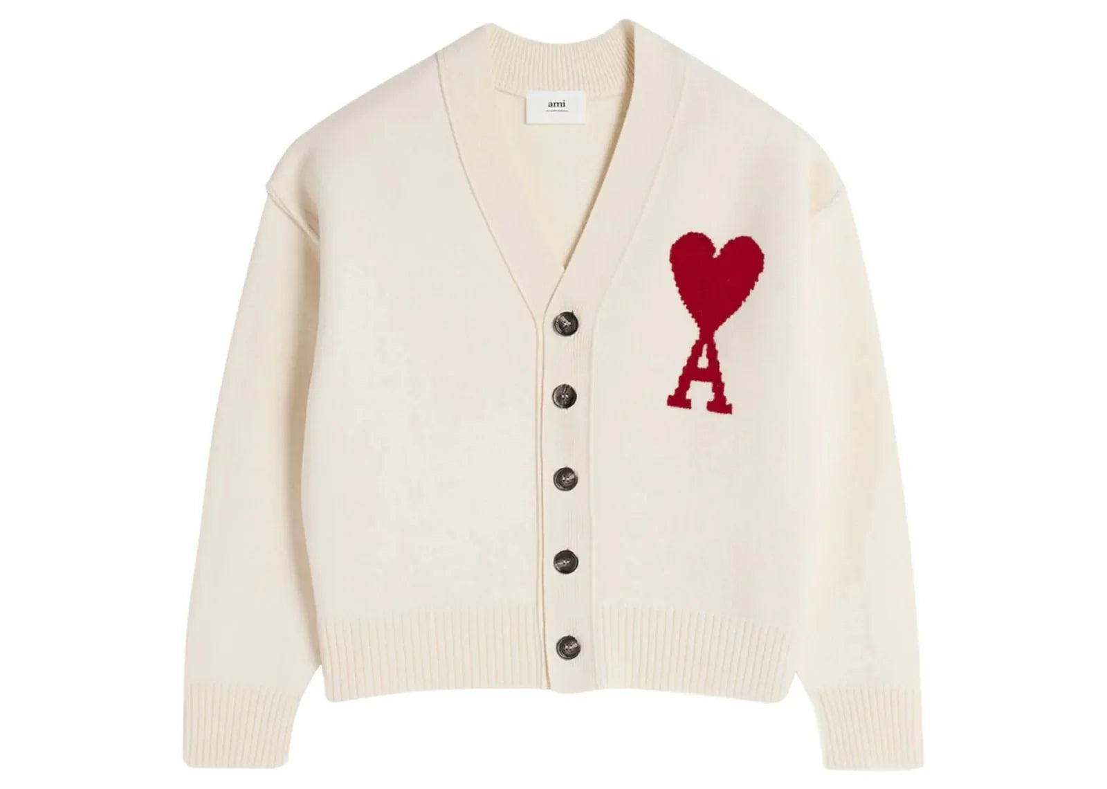 Ami Paris Ami De Coeur Wool Cardigan Cream White - My Suti