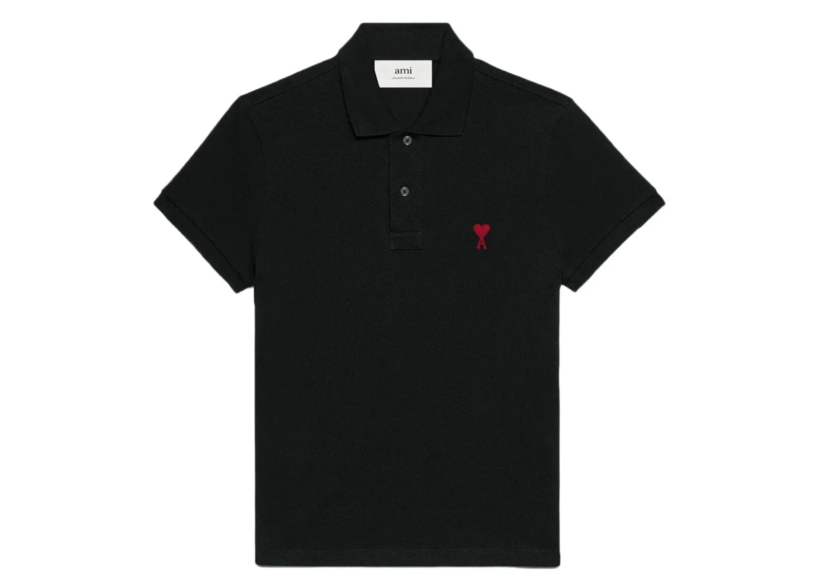 Ami Paris Embroidered Heart Polo T-Shirt Black - My Suti
