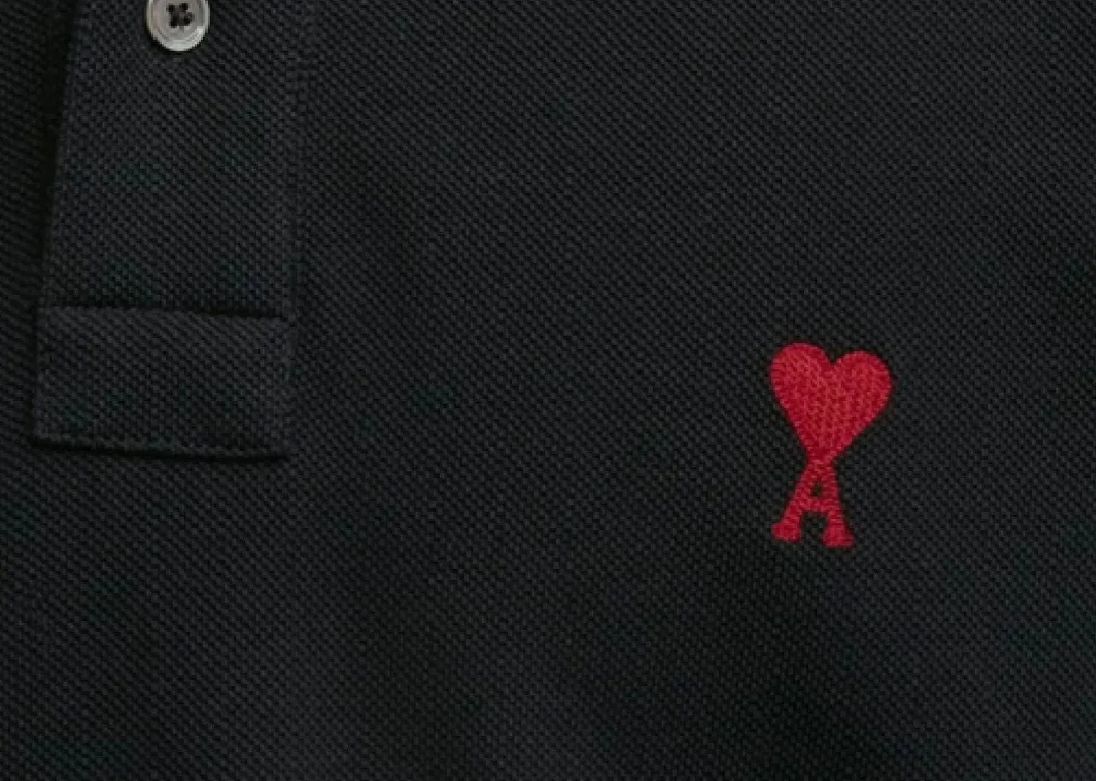 Ami Paris Embroidered Heart Polo T-Shirt Black - My Suti