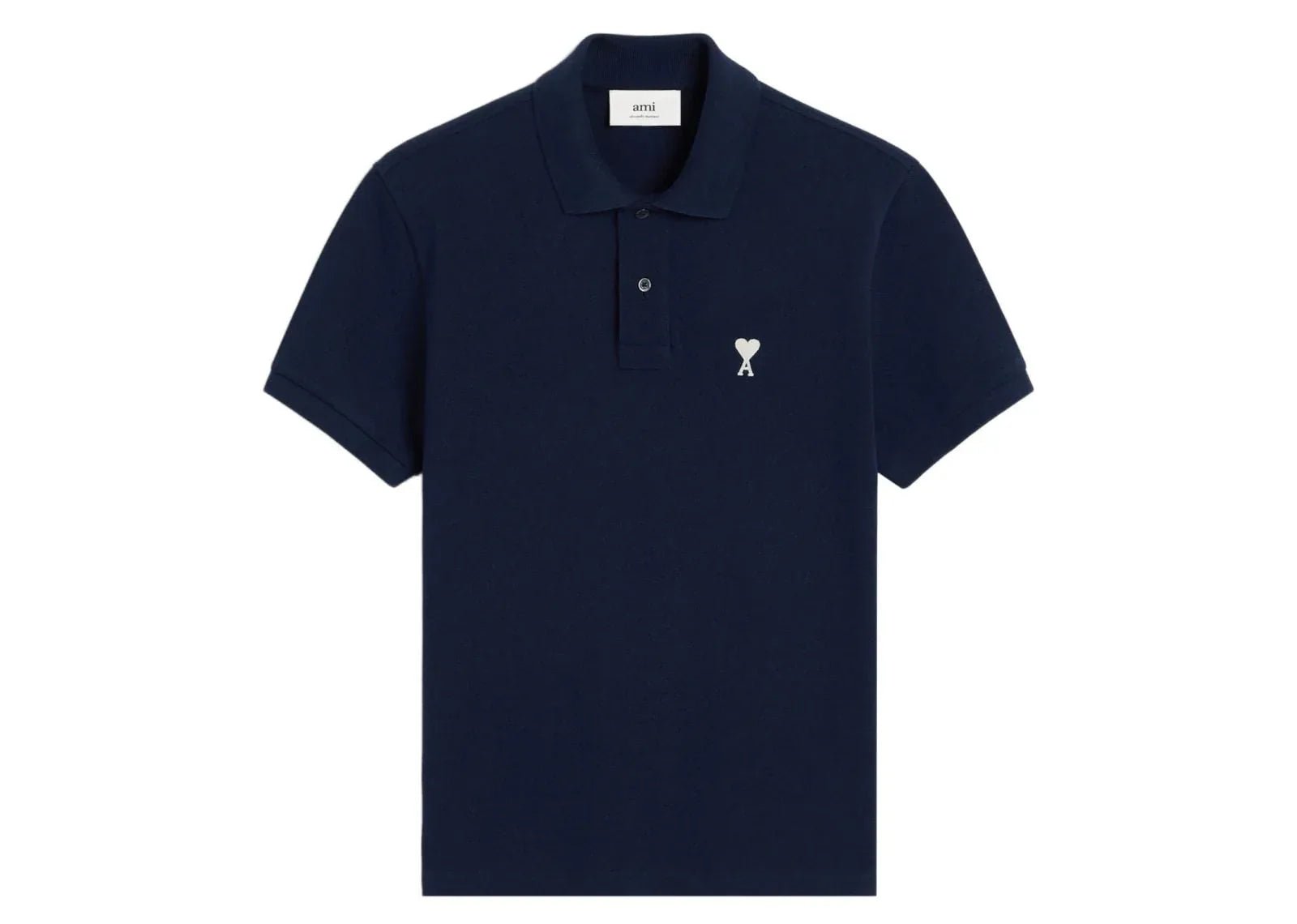 Ami Paris Embroidered Logo Polo T-Shirt Navy Blue - My Suti