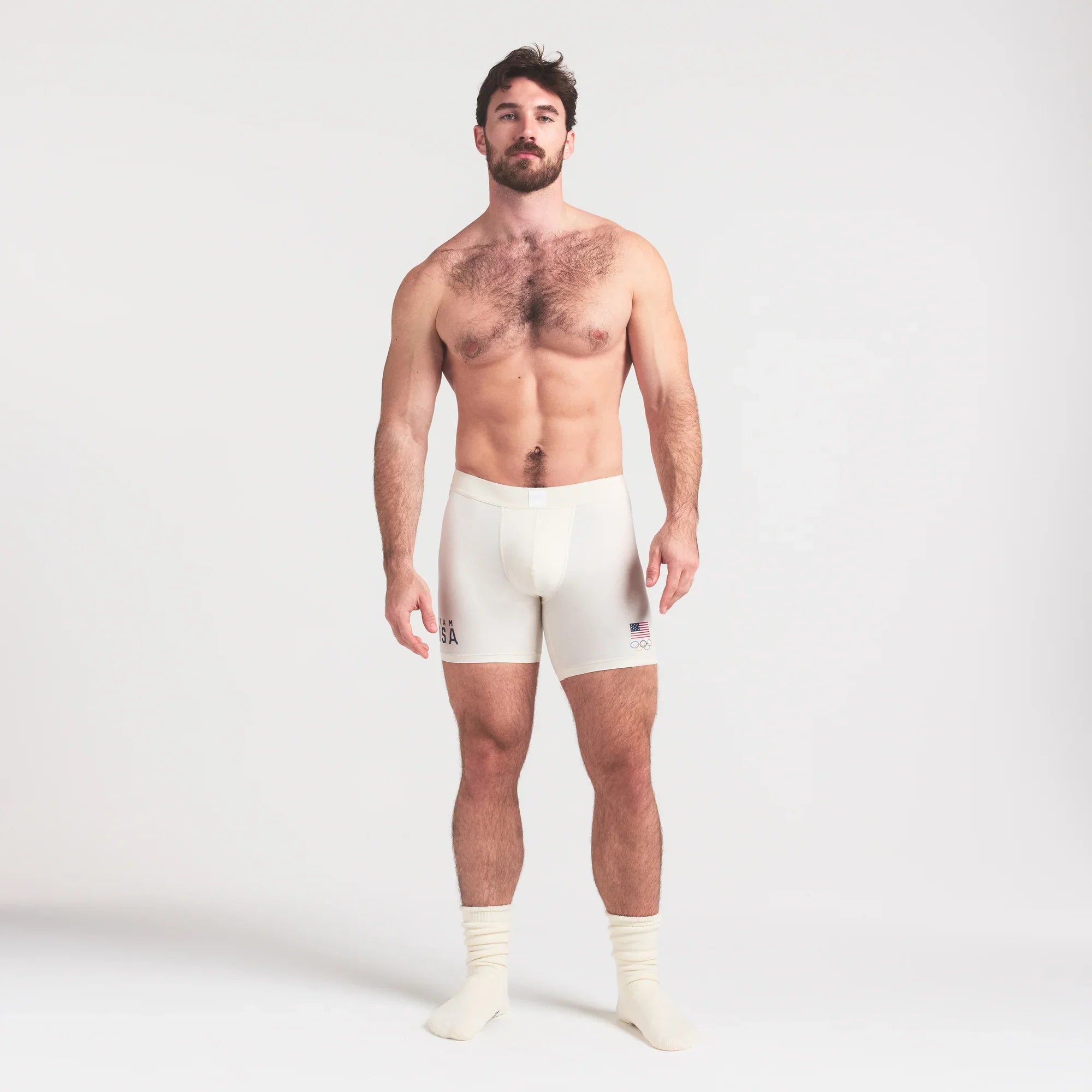 SKIMS FOR TEAM USA SKIMS COTTON MENS OLYMPIC 5" BOXER BRIEF | ECRU