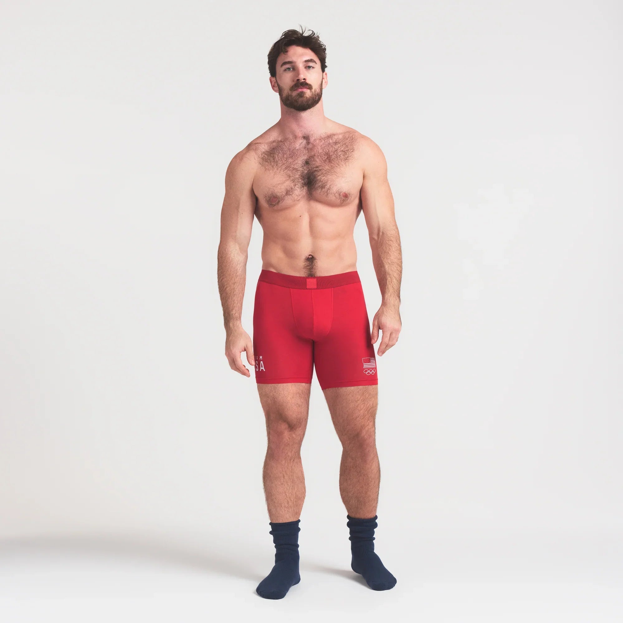 SKIMS FOR TEAM USA SKIMS COTTON MENS OLYMPIC 5" BOXER BRIEF | RED