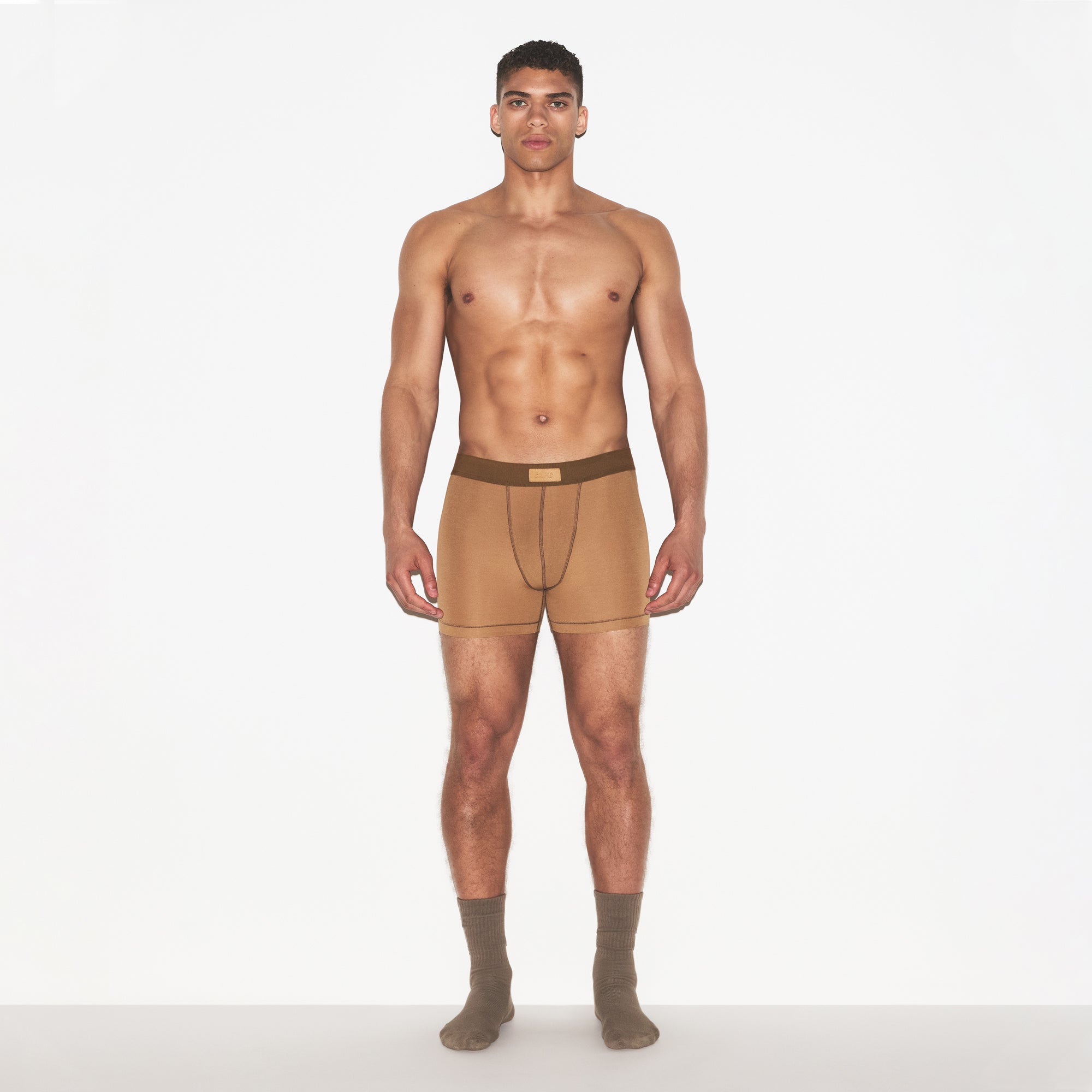 SKIMS COTTON MENS 3" BOXER BRIEF | RUSSET