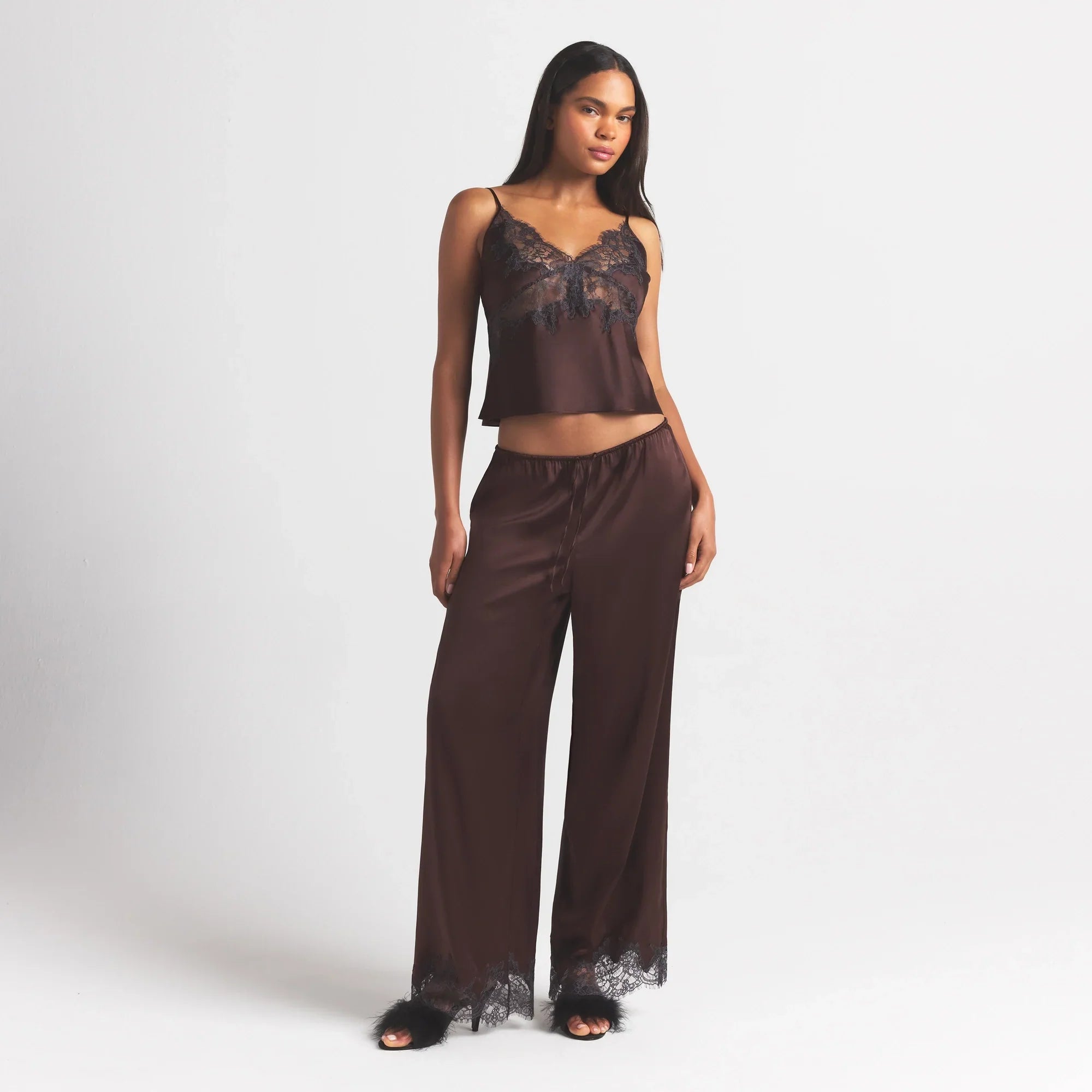 SKIMS SILK LACE STRAIGHT LEG PANT | ESPRESSO CONTRAST