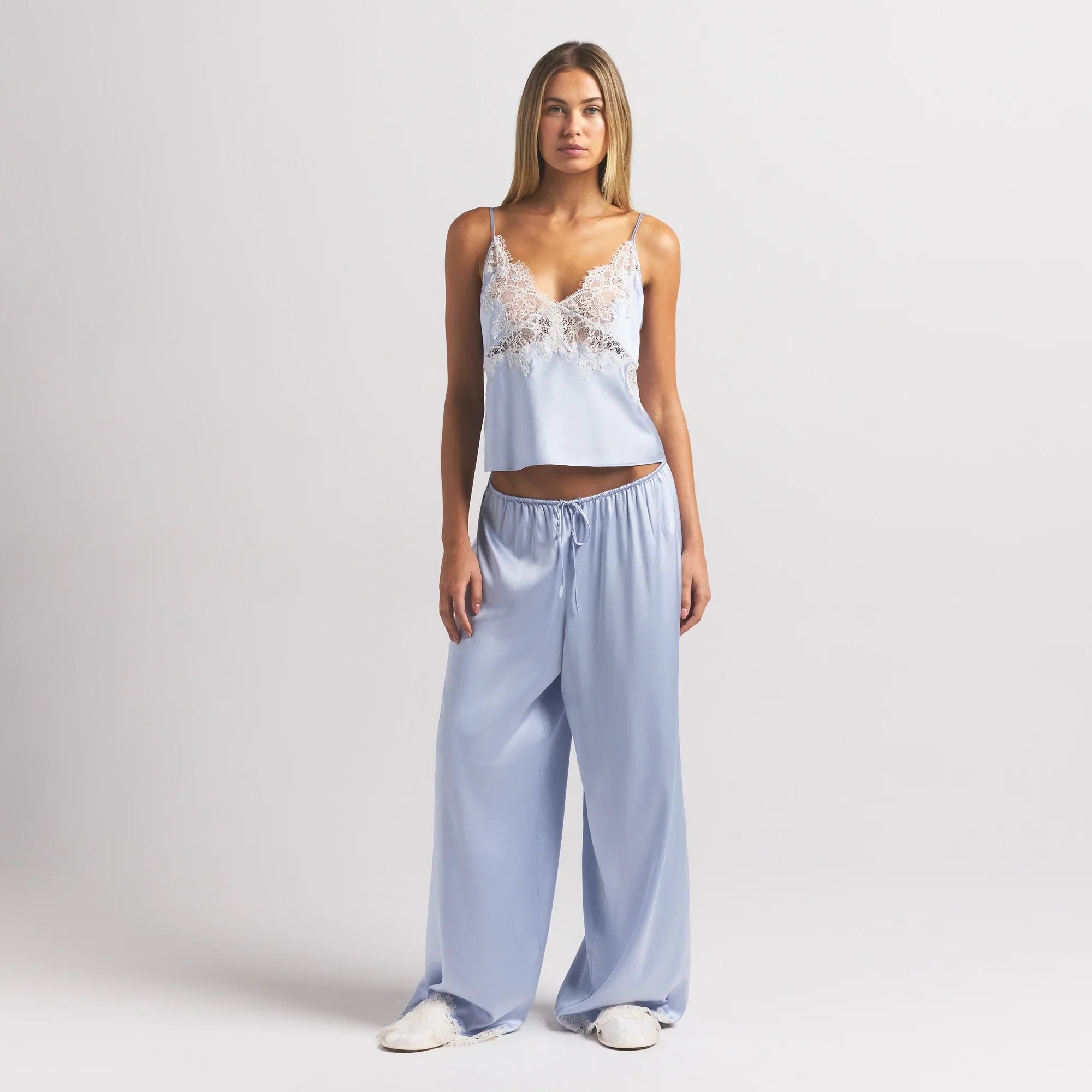 SKIMS SILK LACE STRAIGHT LEG PANT | PERIWINKLE CONTRAST