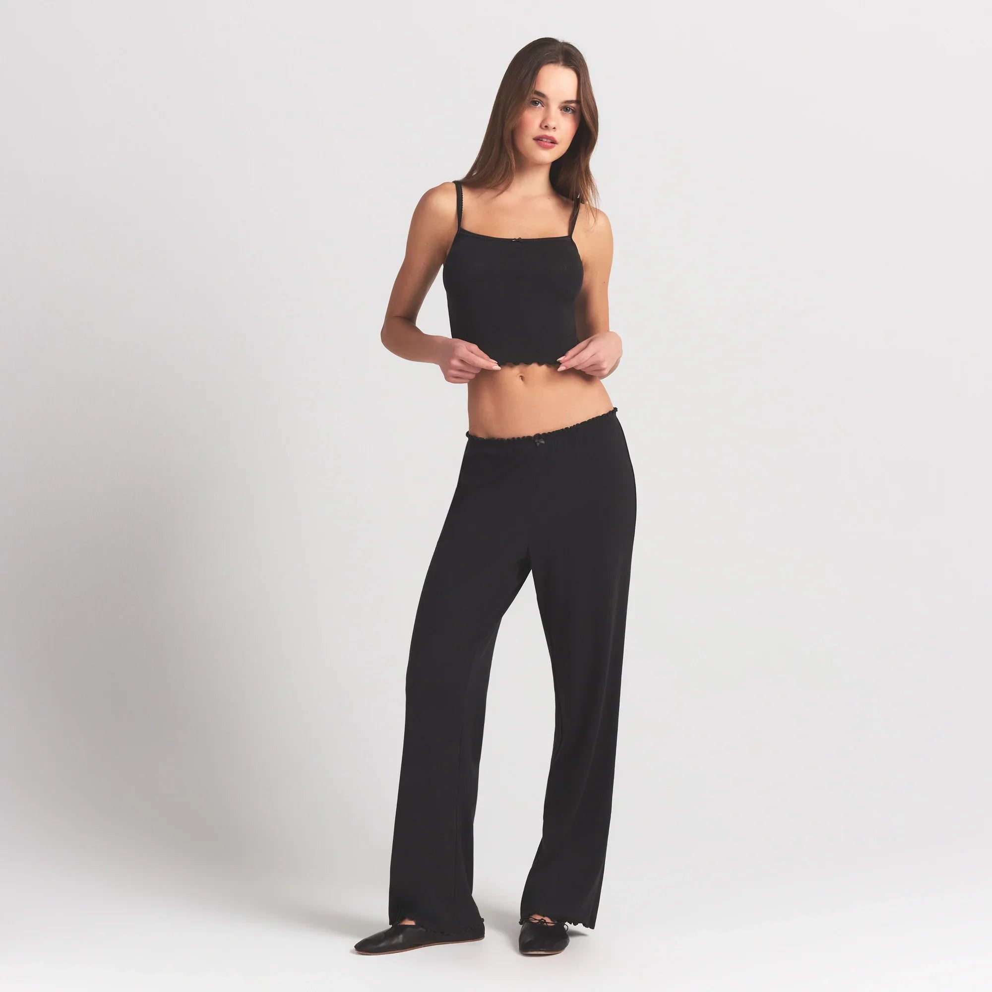 SKIMS LOGO POINTELLE STRAIGHT LEG PANT | SOOT