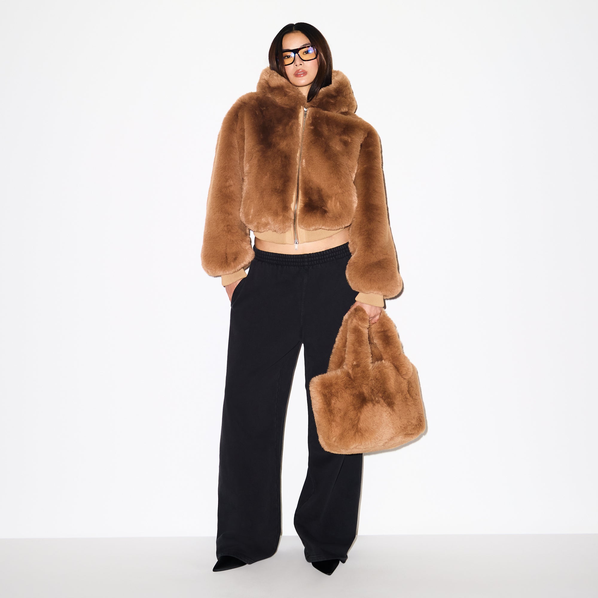 SKIMS FAUX FUR MINI TOTE | CAMEL
