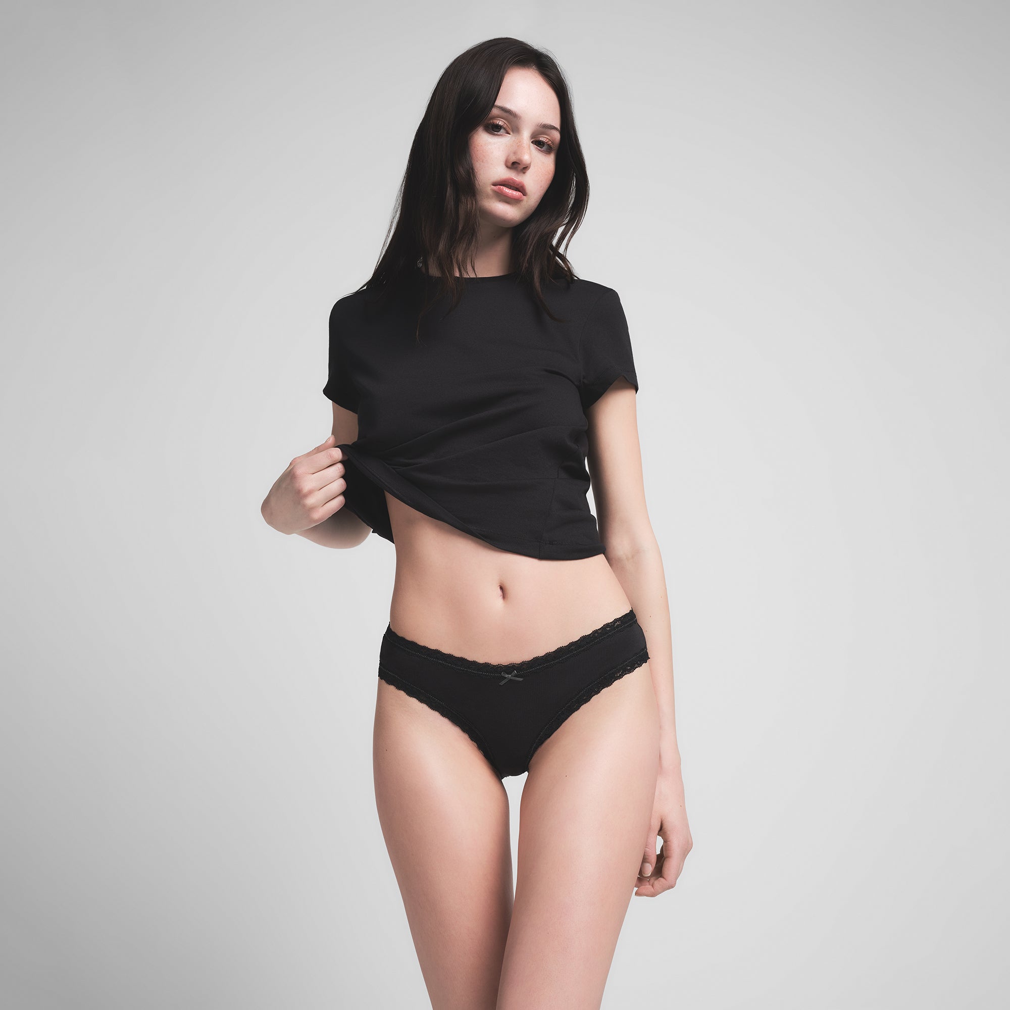 SKIMS LIGHTWEIGHT COTTON LACE BRIEF | SOOT