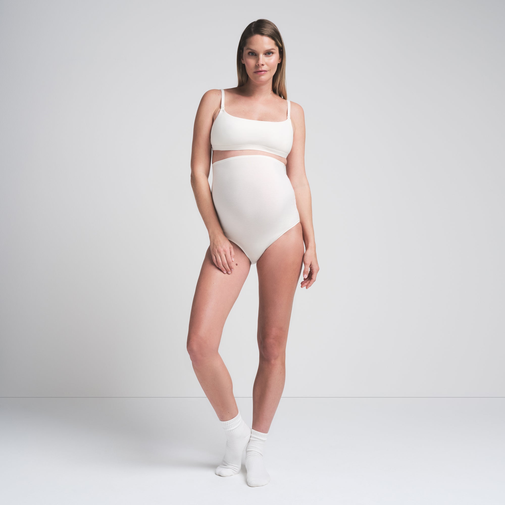 SKIMS COTTON JERSEY MATERNITY HIGH-WAISTED BRIEF | MARBLE